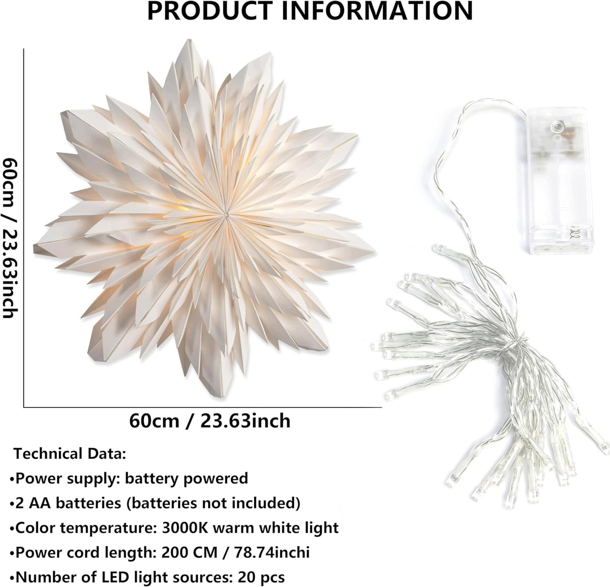 Star of Bethlehem Christmas Glowing LED 3D-WHITE - 60 cm Brand no brand