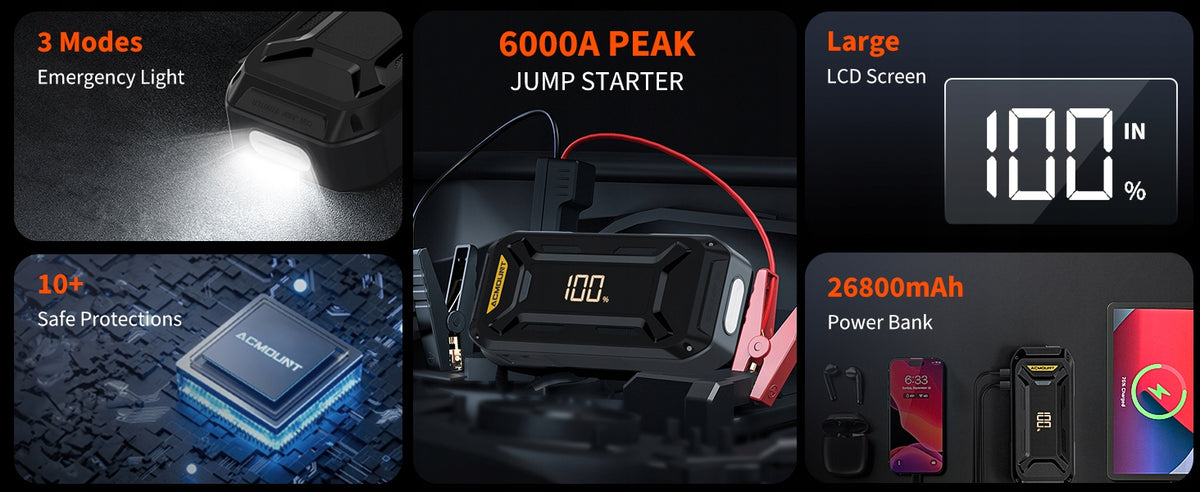 Starter Powerful Jump Starter Booster 6800 mAh 6000A FLASHLIGHT Manufacturer code 10165