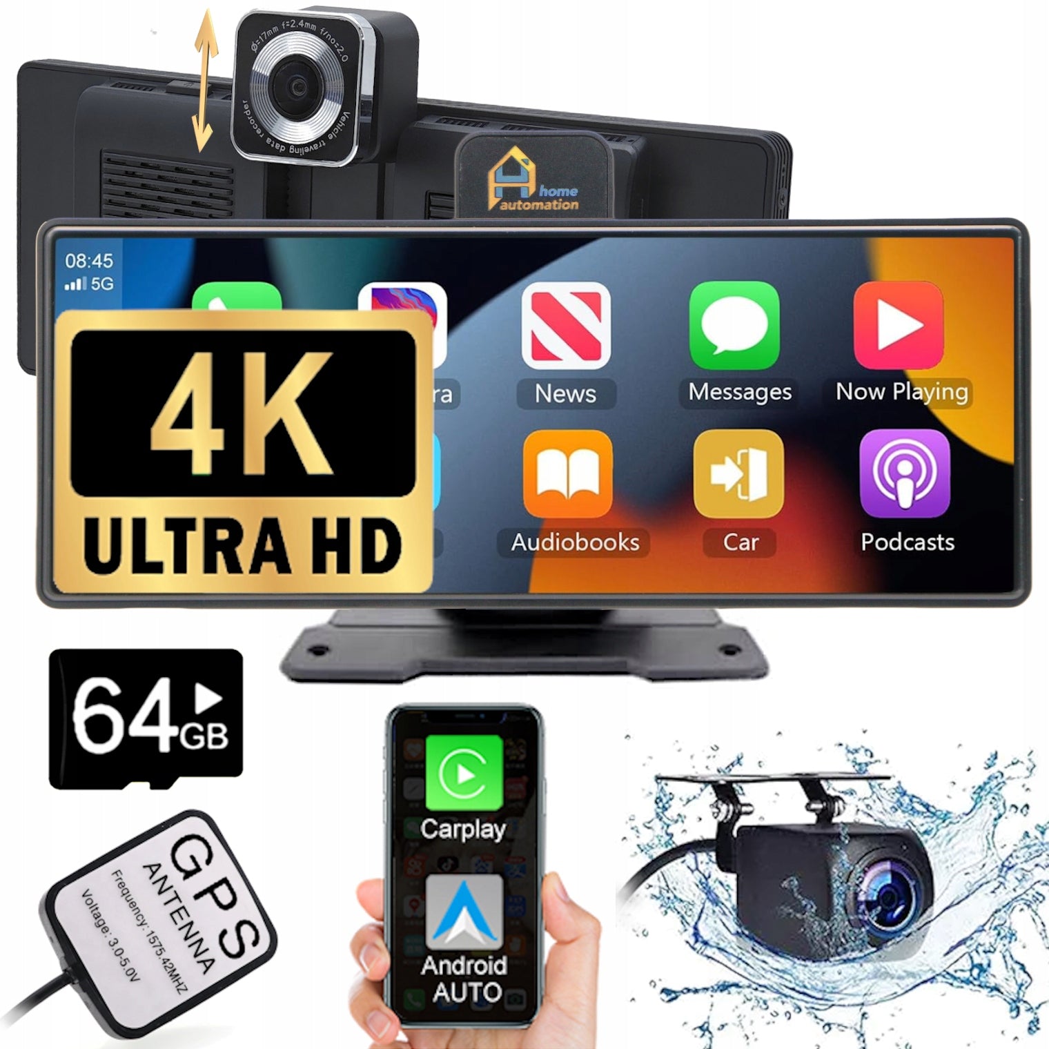 Station Screen Monitor Navigation Recorder 4K Camera Android Auto CarPlay