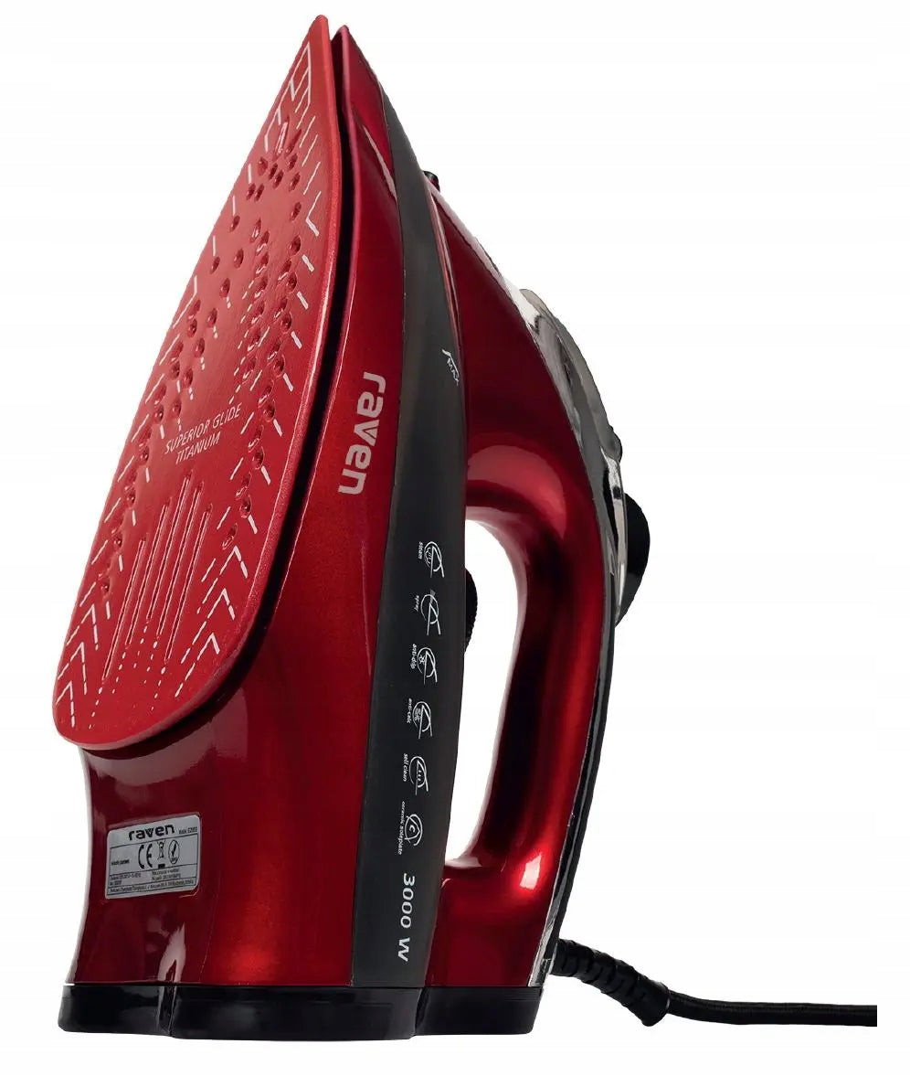 Steam iron RAVEN EZ003X Dripping lock 3000W Red Packaging status original