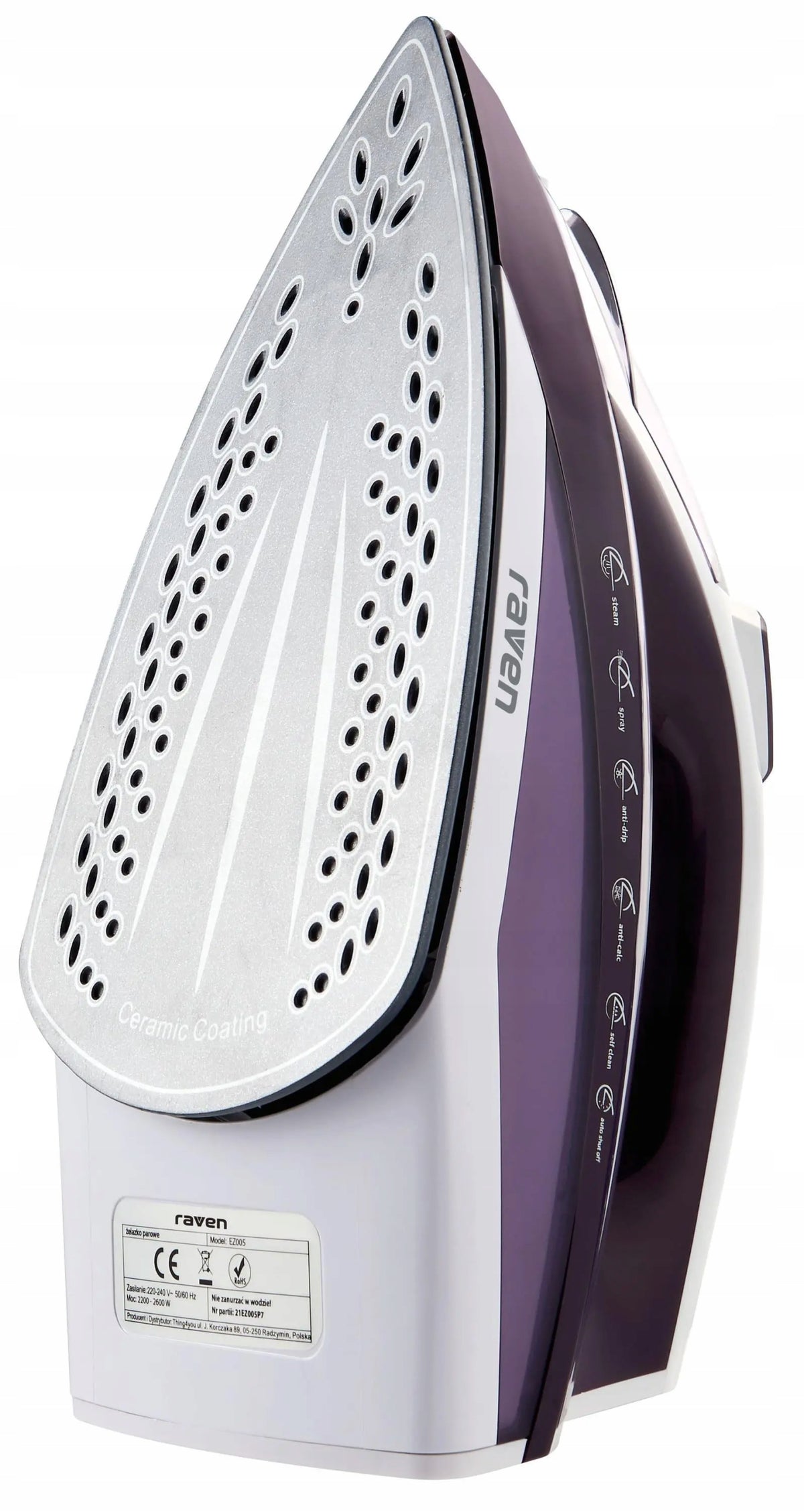 Steam iron RAVEN EZ005X Dripping lock Vertical pressing 1,9M 2600W Manufacturer code EZ005X