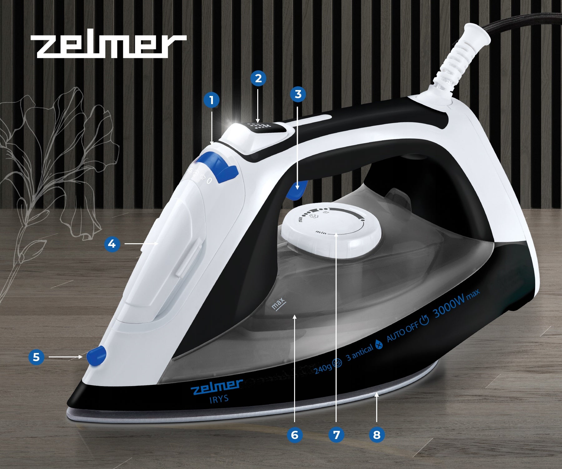 Steam iron Zelmer Iris ZIR3100 3000W 0,4 l ceramic foot Brand Zelmer