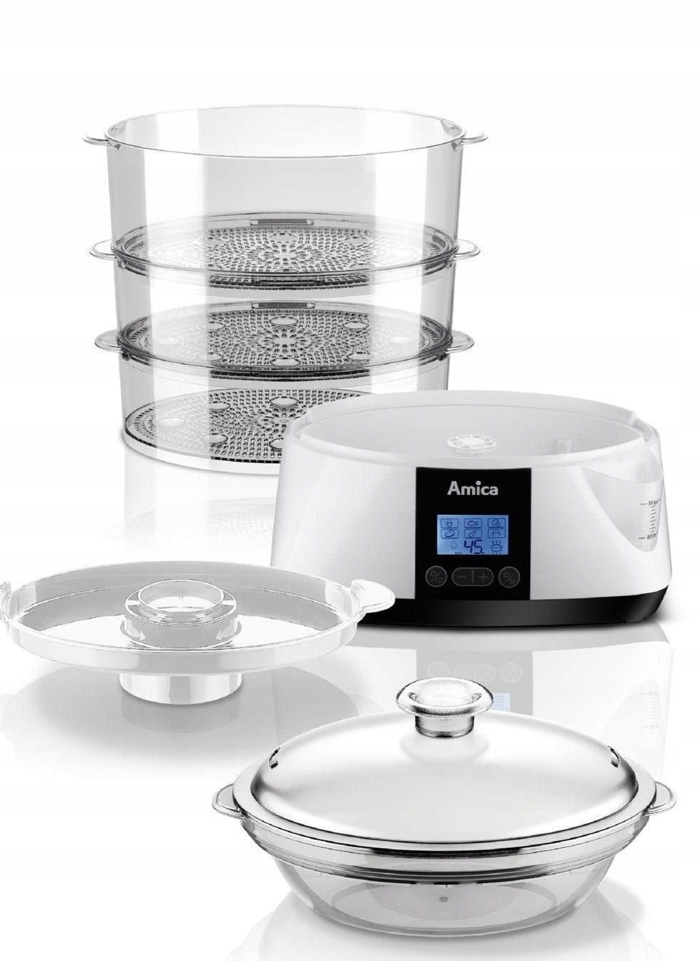 Steamer Amica PT3012 900W 10,8L 3 Containers Display Timer White
