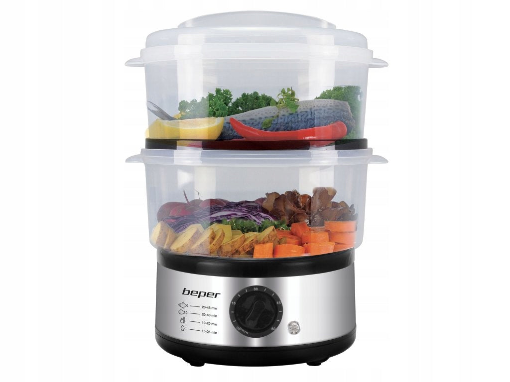 Steamer Beper BC.261 - Healthy Cooking with 5L Capacity, Automatic Off Dominant color silver/gray