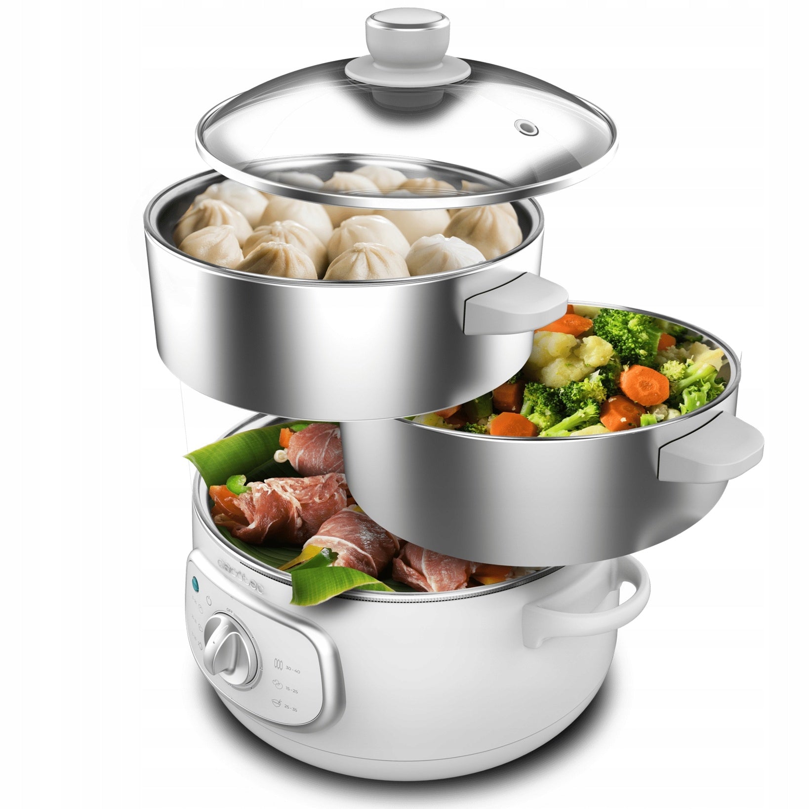 Steamer Cecotec Vapovita SteelPot White 10l 1300W 3 containers White Packaging status original