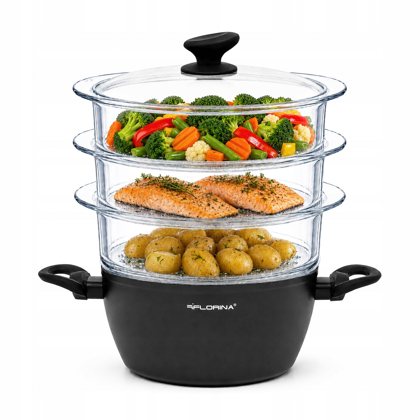 Steaming Pot Induction Steamer 3 Glass Sieves Cartridges AmVegan Line AmVegan