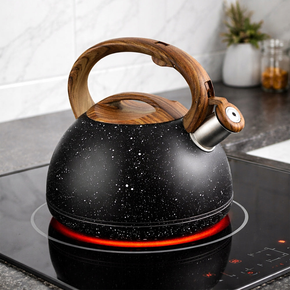 Steel Kettle with Whistle 3L Induction GAS BLACK MARBLED TRADITIONAL Brand no brand