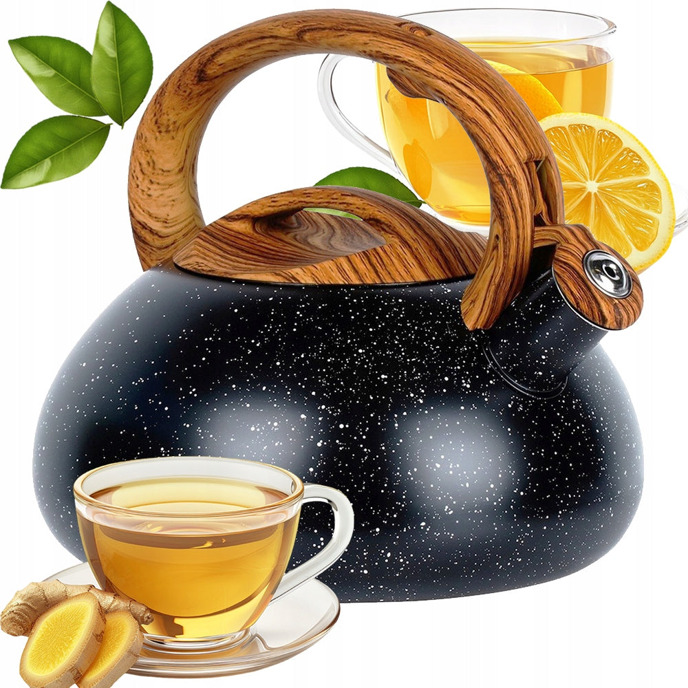 Steel Kettle with Whistle 3L Induction GAS BLACK MARBLED TRADITIONAL