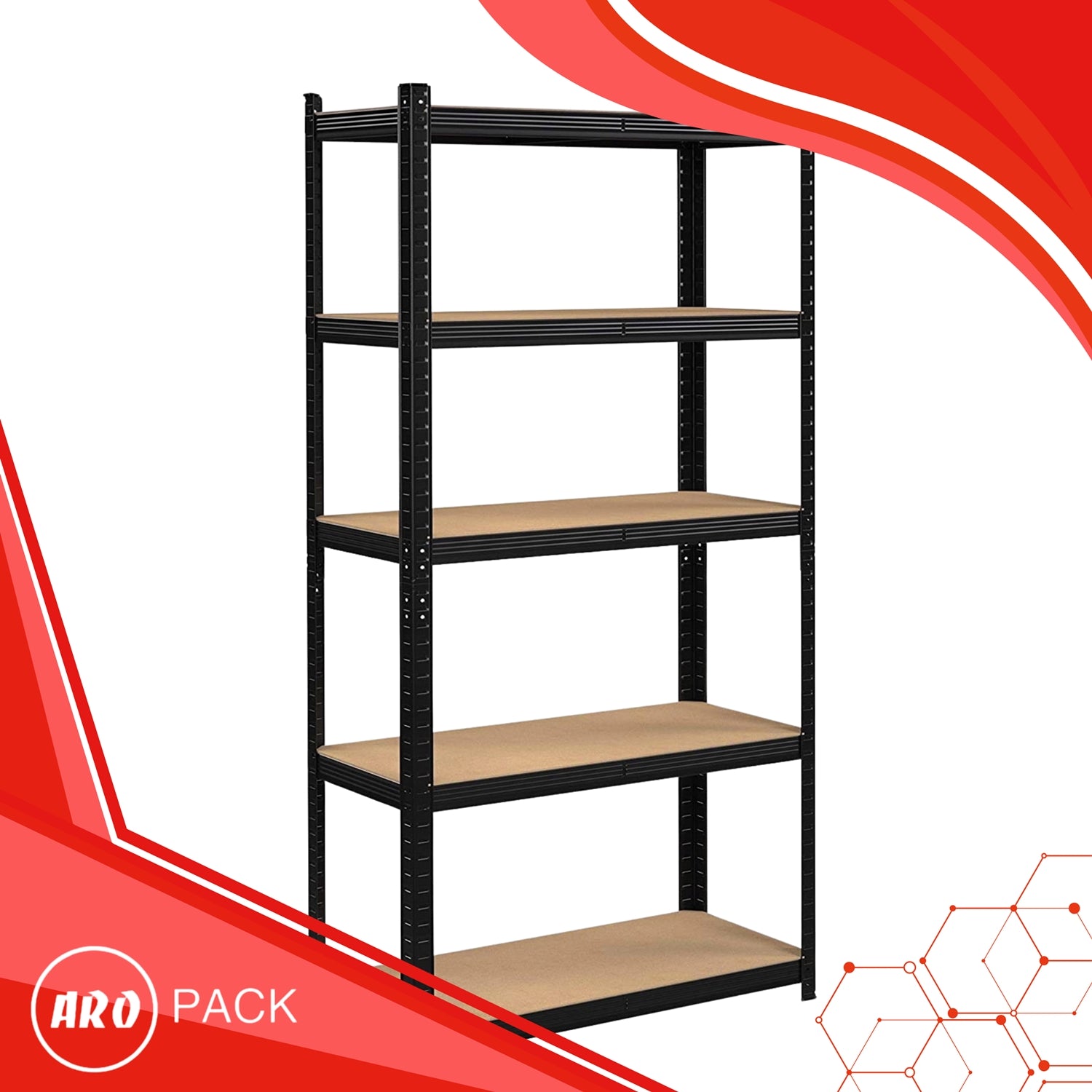 Steel Storage Rack 150cm Black For Garage Basement 5 Shelves Durable Packaging status original