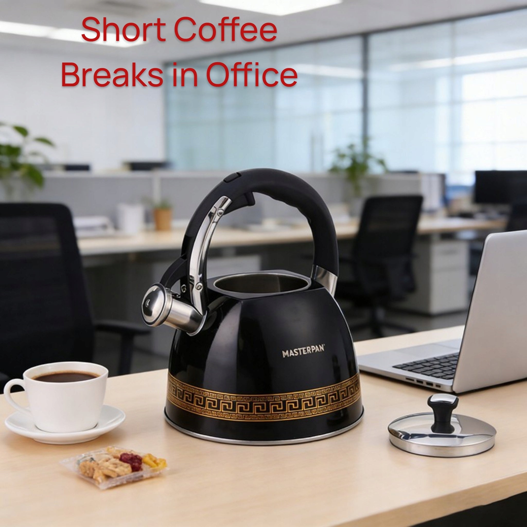 Steel gas kettle with whistle large 3L induction black MASTERPAN Packaging status original