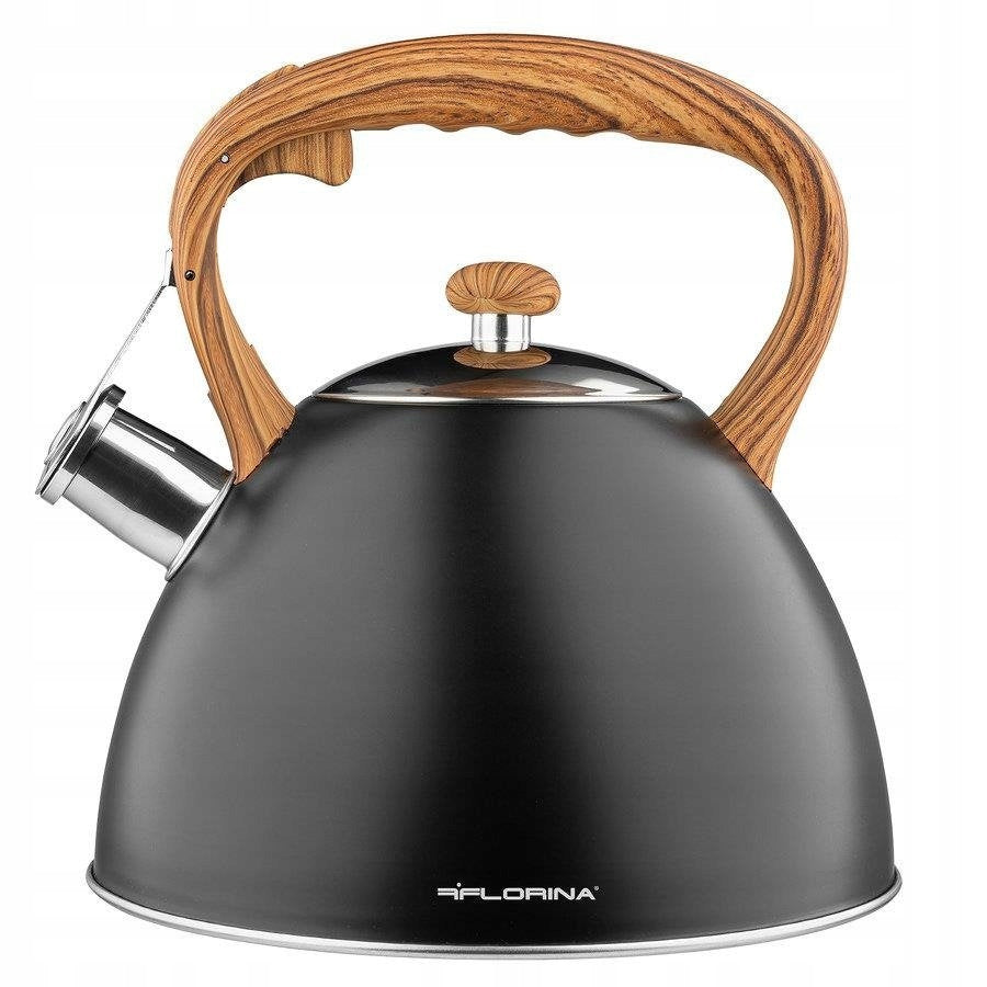 Steel kettle Florina Frank 2,5L black with whistle induction gas Packaging status original