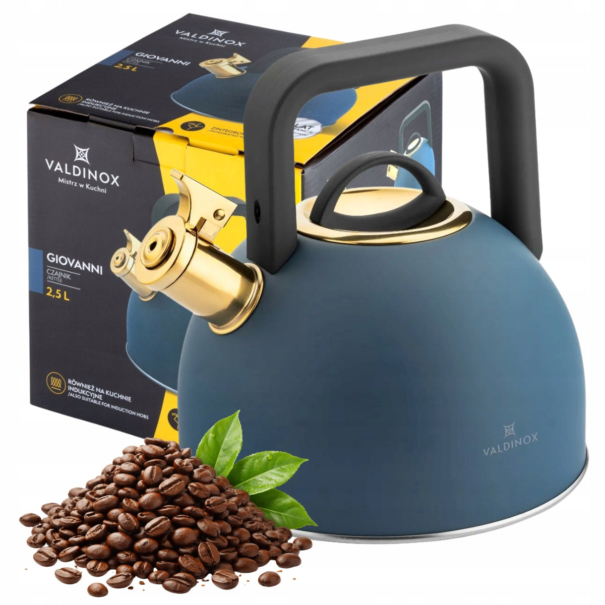 Steel kettle for gas induction Valdinox Giovanni 2,5 l with whistle grenade
