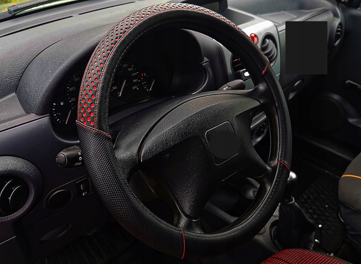 Steering Wheel Cover Black and Red Overlay Leather 37-39 cm POK-R RED Manufacturer no brand