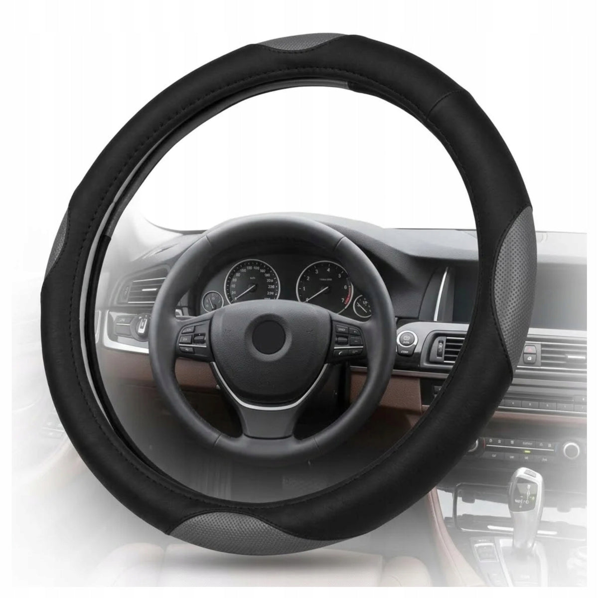 Steering Wheel Cover for Car 41-43 cm Grey Car Leather