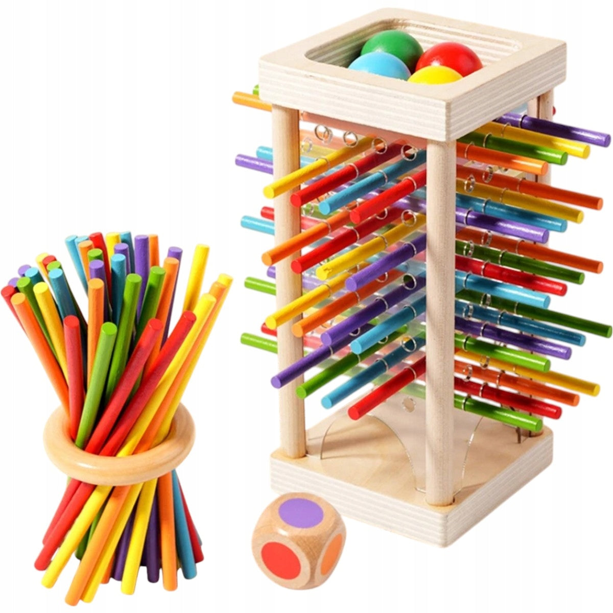 Stick Pyramid Wooden Arcade Game 2in1 Montessori Toy