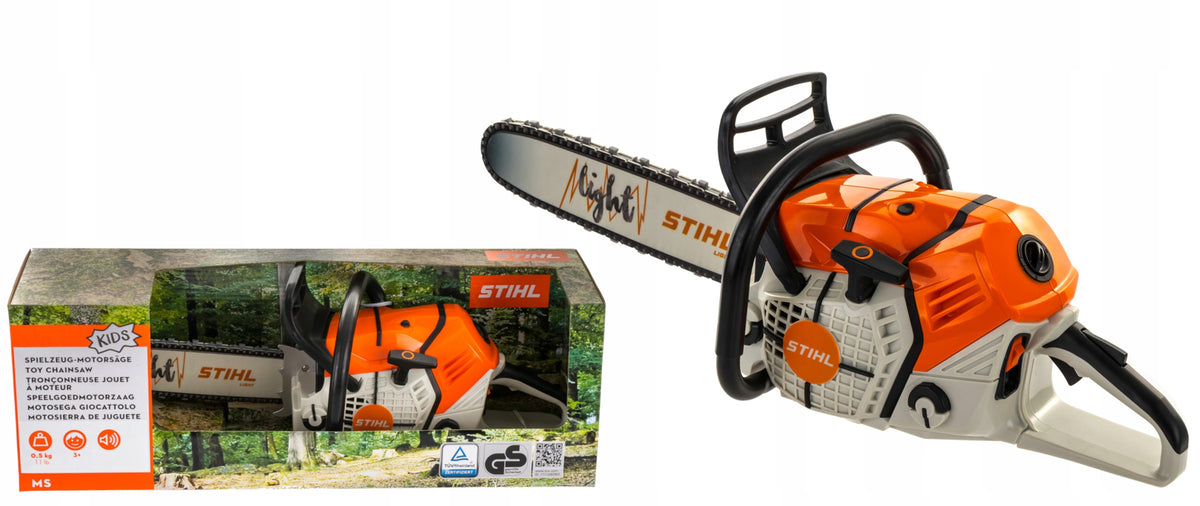 Stihl sound saw with orange batteries
