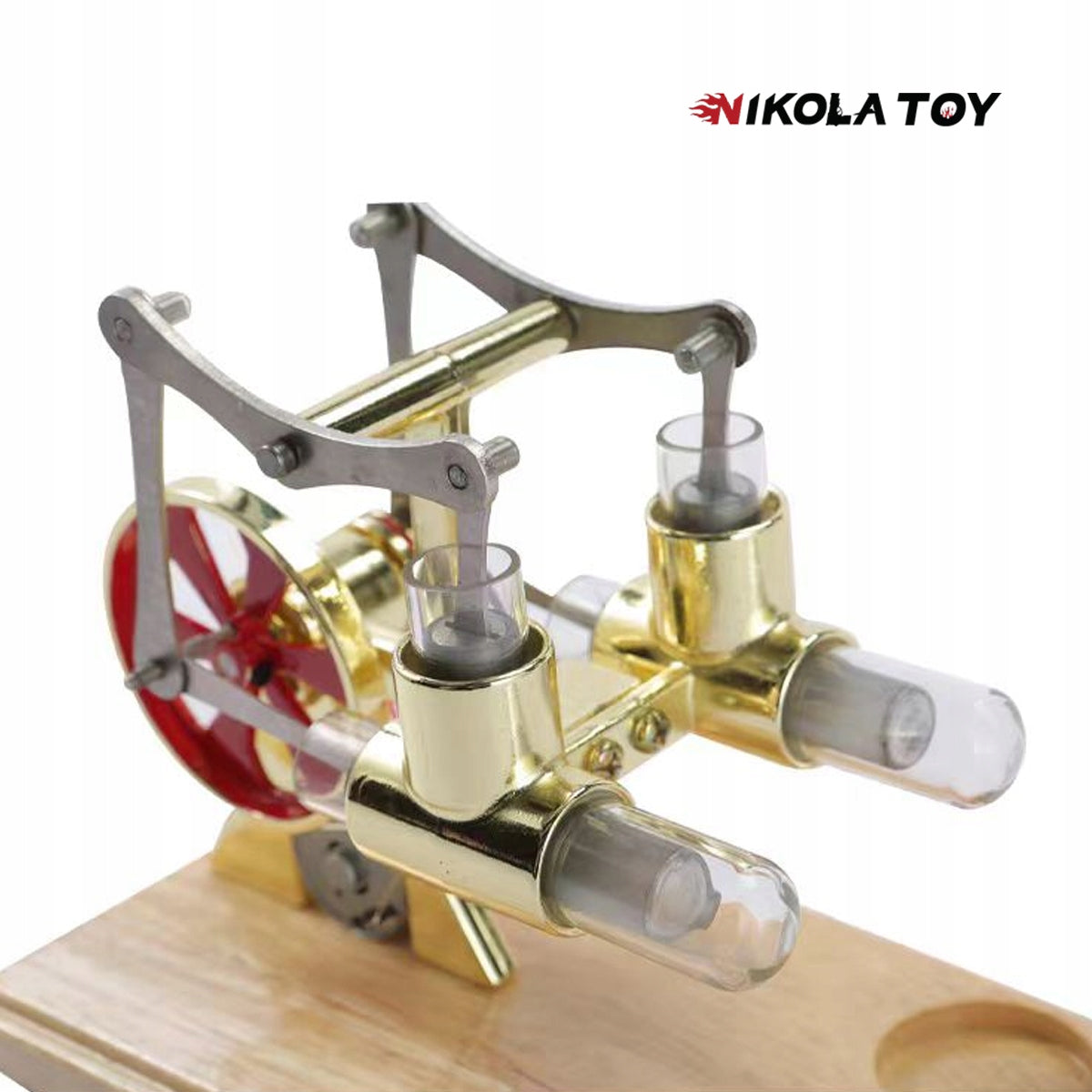 Stirling Engine Two Cylinder Bamboo Educational STEM Gift NikolaToy Brand no brand