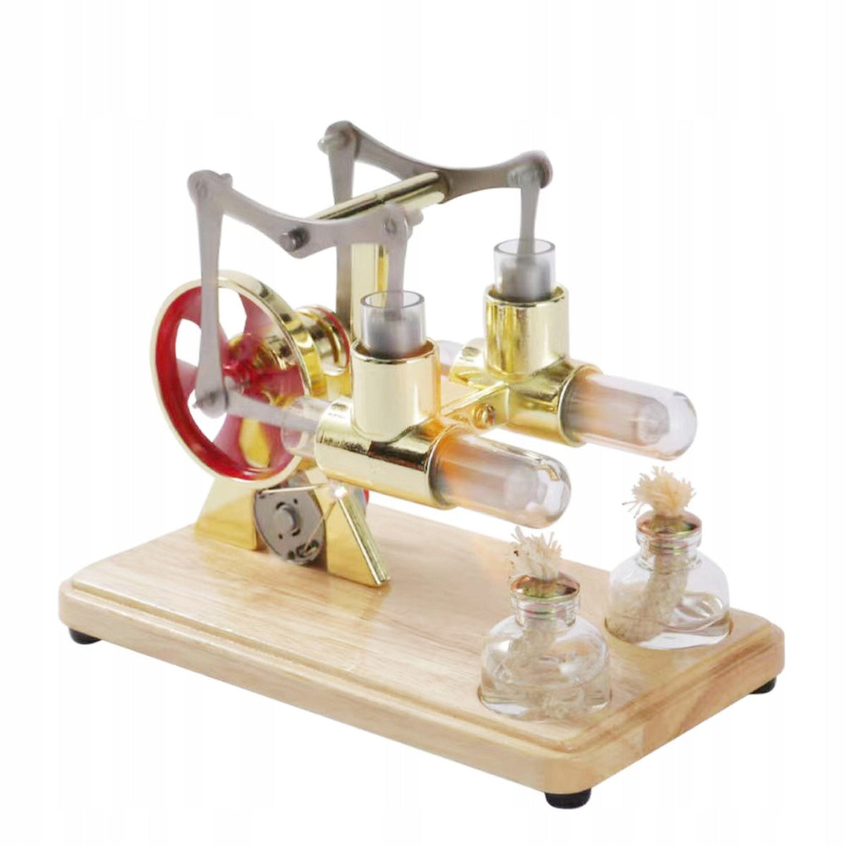 Stirling Engine Two Cylinder Bamboo Educational STEM Gift NikolaToy