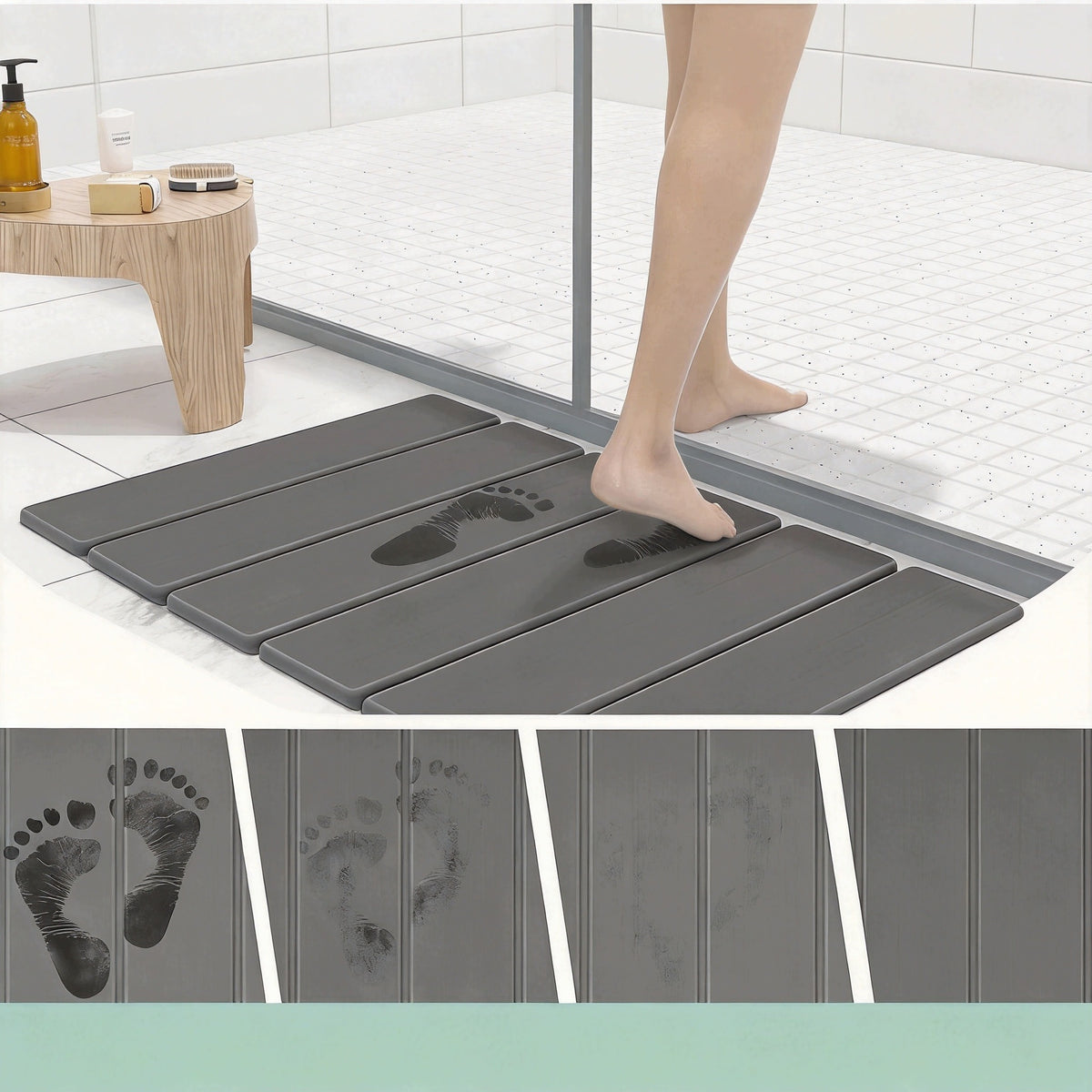 Stone Bath Mat - Foldable Diatomite Bath Mat, Non-Slip, Super Absorbent Length 60 cm