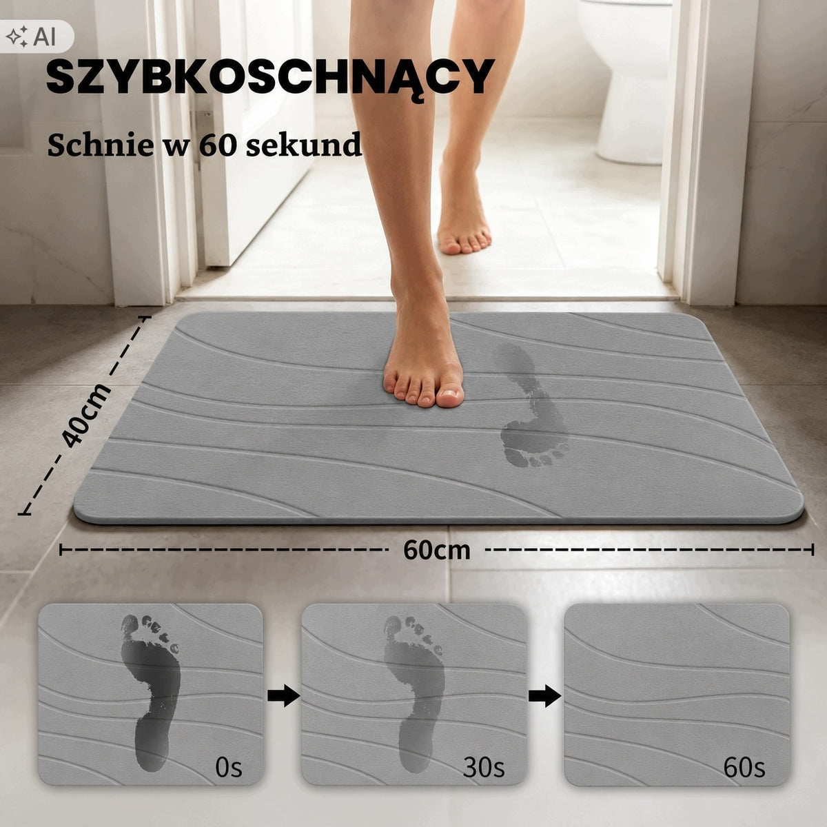 Stone Bathroom Mat 60x39 Quick-Drying Non-Slip Ground Packaging status original