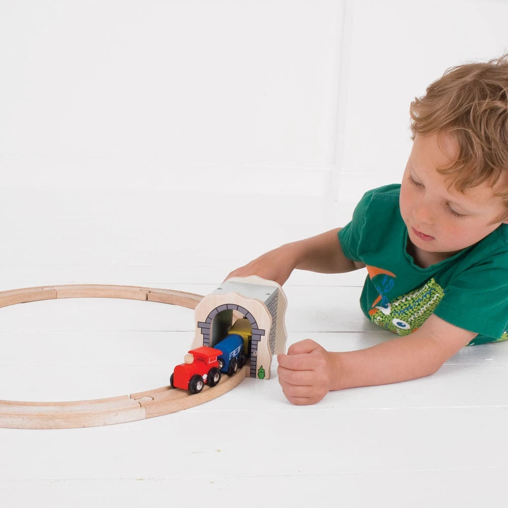 Stone Tunnel with Track - Wooden Queue series - BigJigs Color multicolor