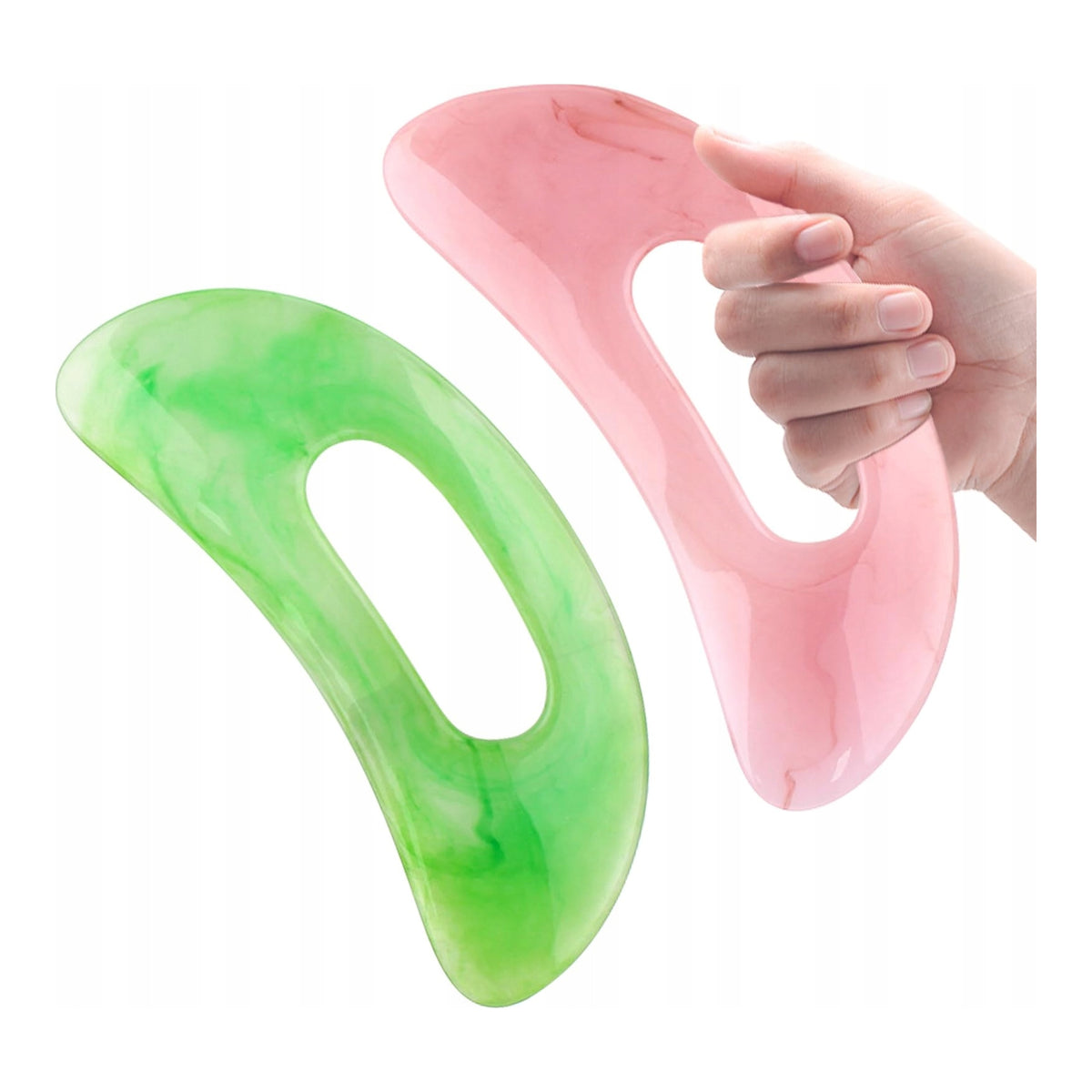 Stones Gua Sha HURIFENG massager 2 pcs with face and body grips 18,7 cm