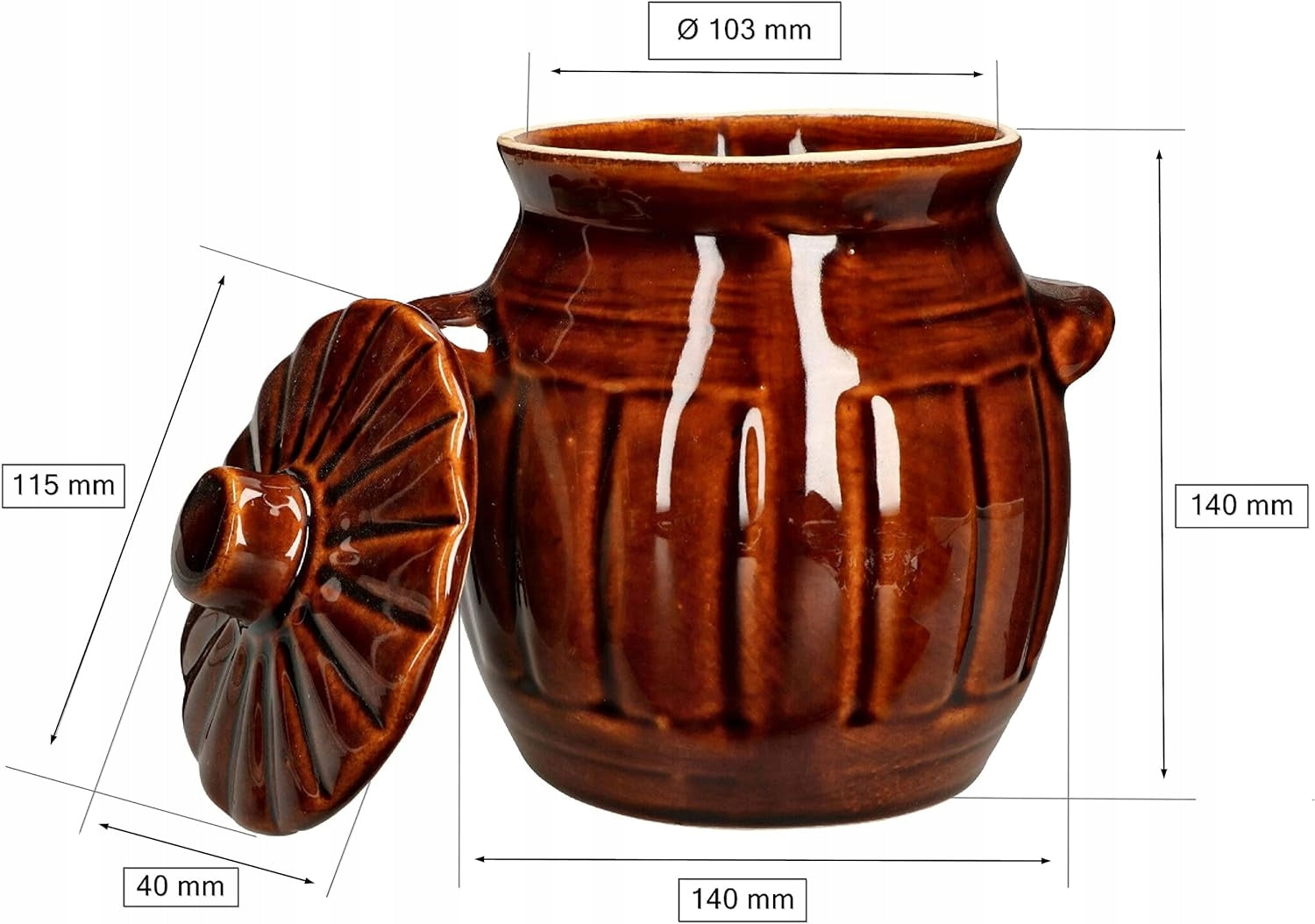 Stoneware barrel pot 1,2L with lid for pickling cabbage cucumbers brown Brand Kotarbau
