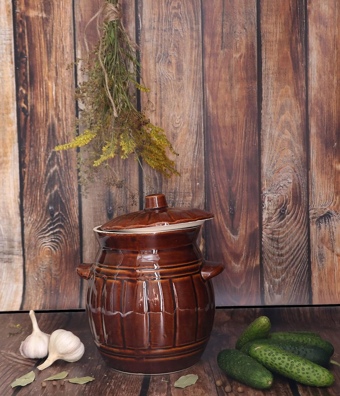 Stoneware barrel pot 1,2L with lid for pickling cabbage cucumbers brown Manufacturer code J471