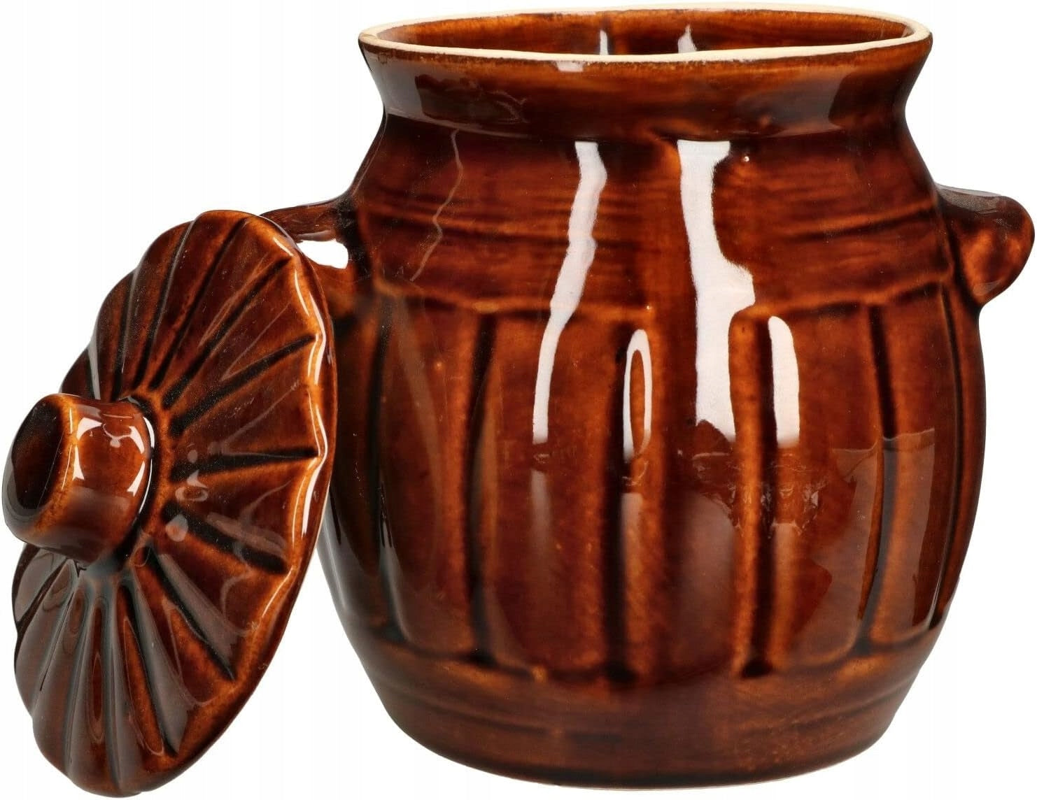 Stoneware barrel pot 1,2L with lid for pickling cabbage cucumbers brown