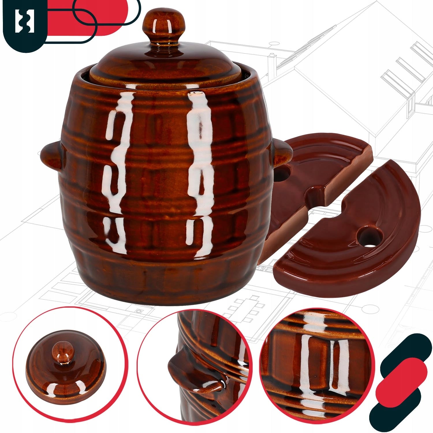 Stoneware barrel with lid 5 L pot for pickling cucumbers pressure stone Brand Kotarbau