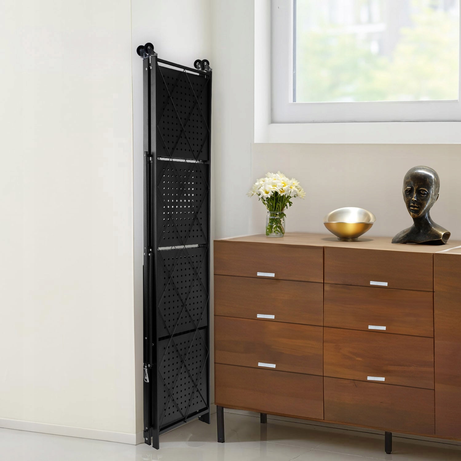 Storage Rack Folding Metal On Wheels Black 5 Shelves Mobile Loft Manufacturer Gockowiak