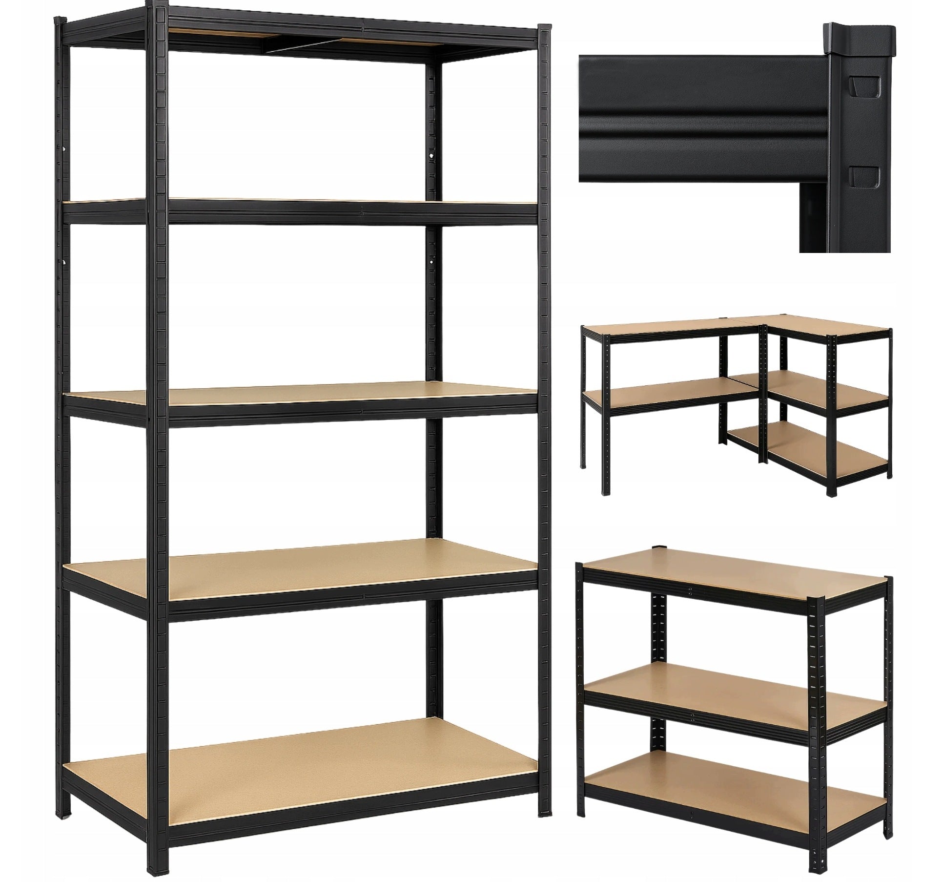 Storage garage rack for basement black 5 shelves 180x90x30cm