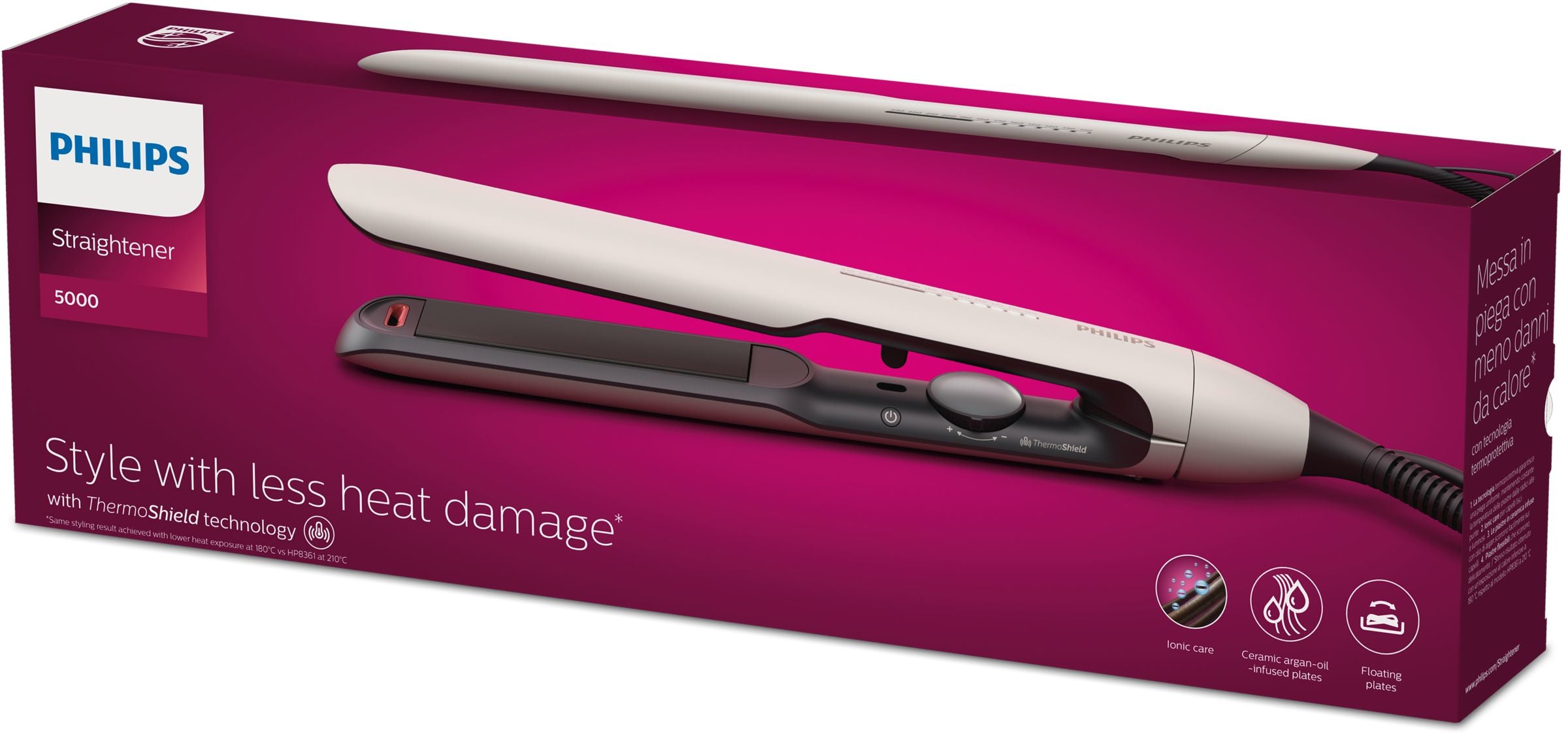 Straightener Philips 5000 ThermoShield Ions Rotary Cable 1,8m 230C + Case Brand Philips