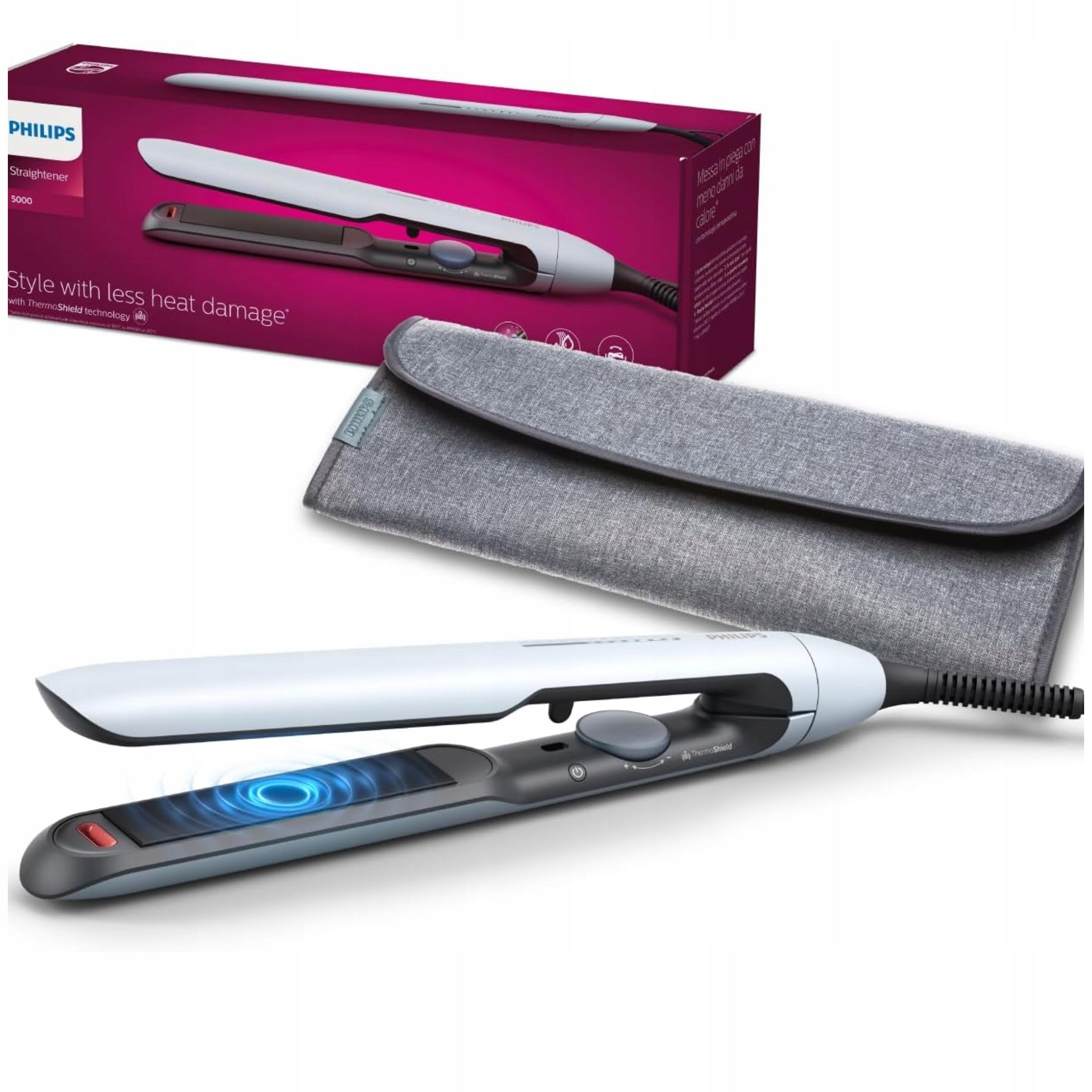 Straightener Philips 5000 ThermoShield Ions Rotary Cable 1,8m 230C + Case