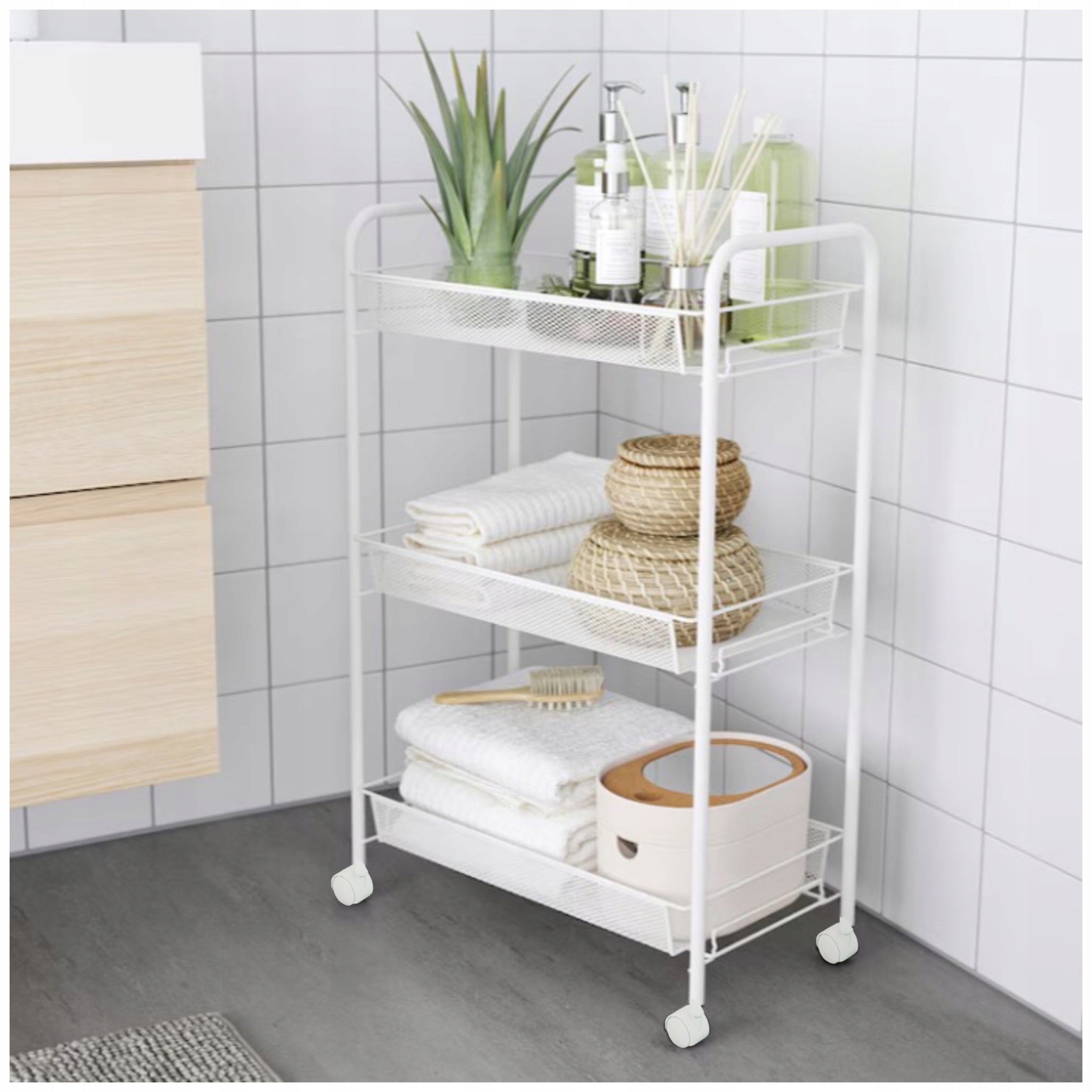 Stroller Helper Hairdressing Table Cosmetic SPA Mobile White on Wheels Brand Calissimo