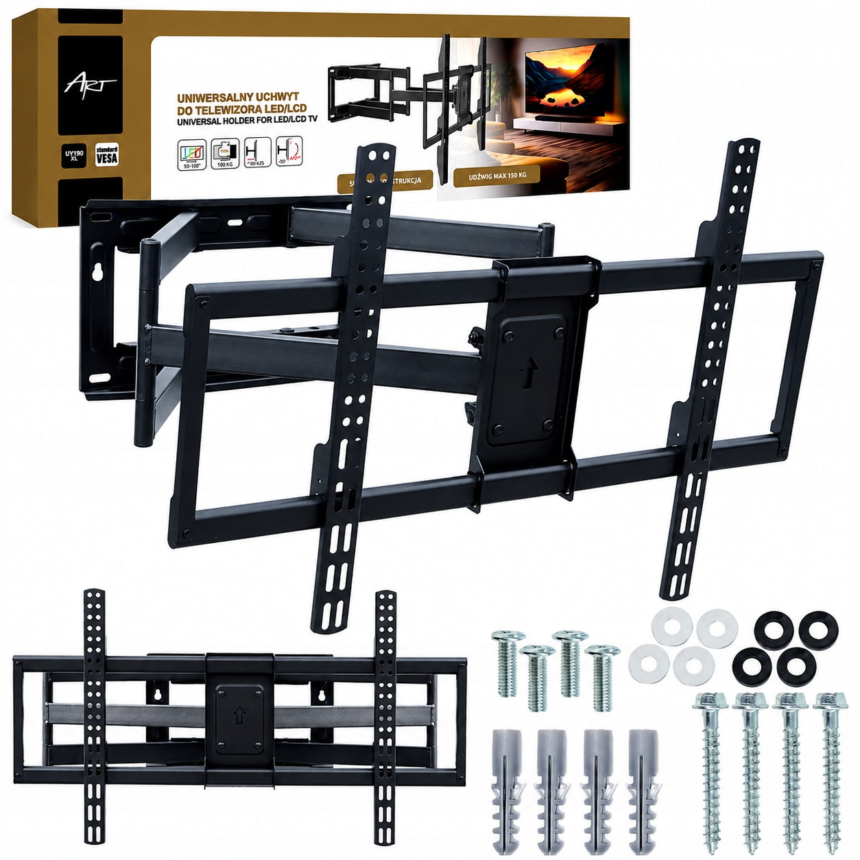 Strong Wall Mount for TV 50 to 120 Inches ART UY190XL 150kg VESA Adjustable