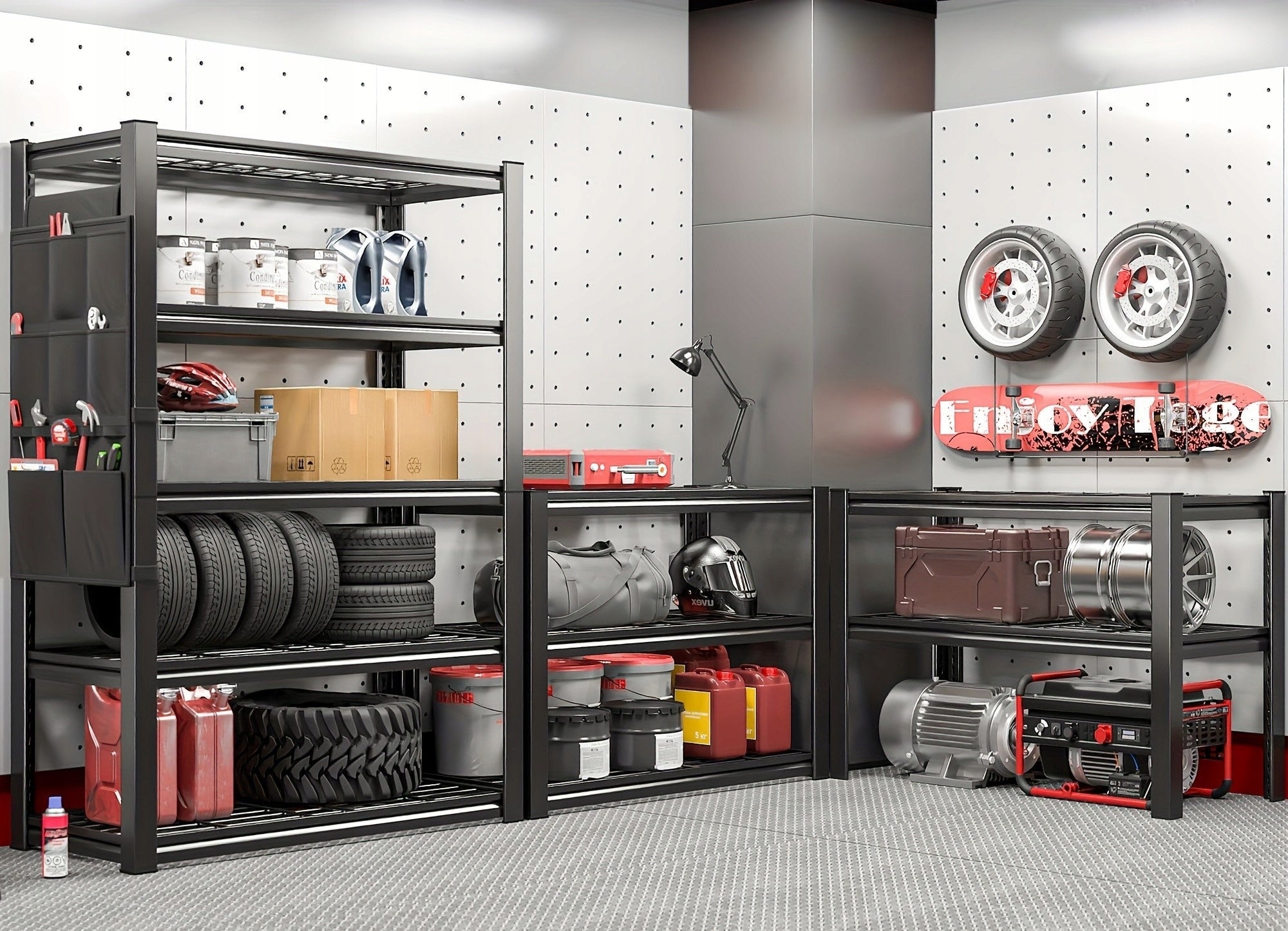 Strong metal shelving unit 183 x 92,5 x 45,5 cm BLACK Mercury GARAGE WORKSHOP Manufacturer code MER001004