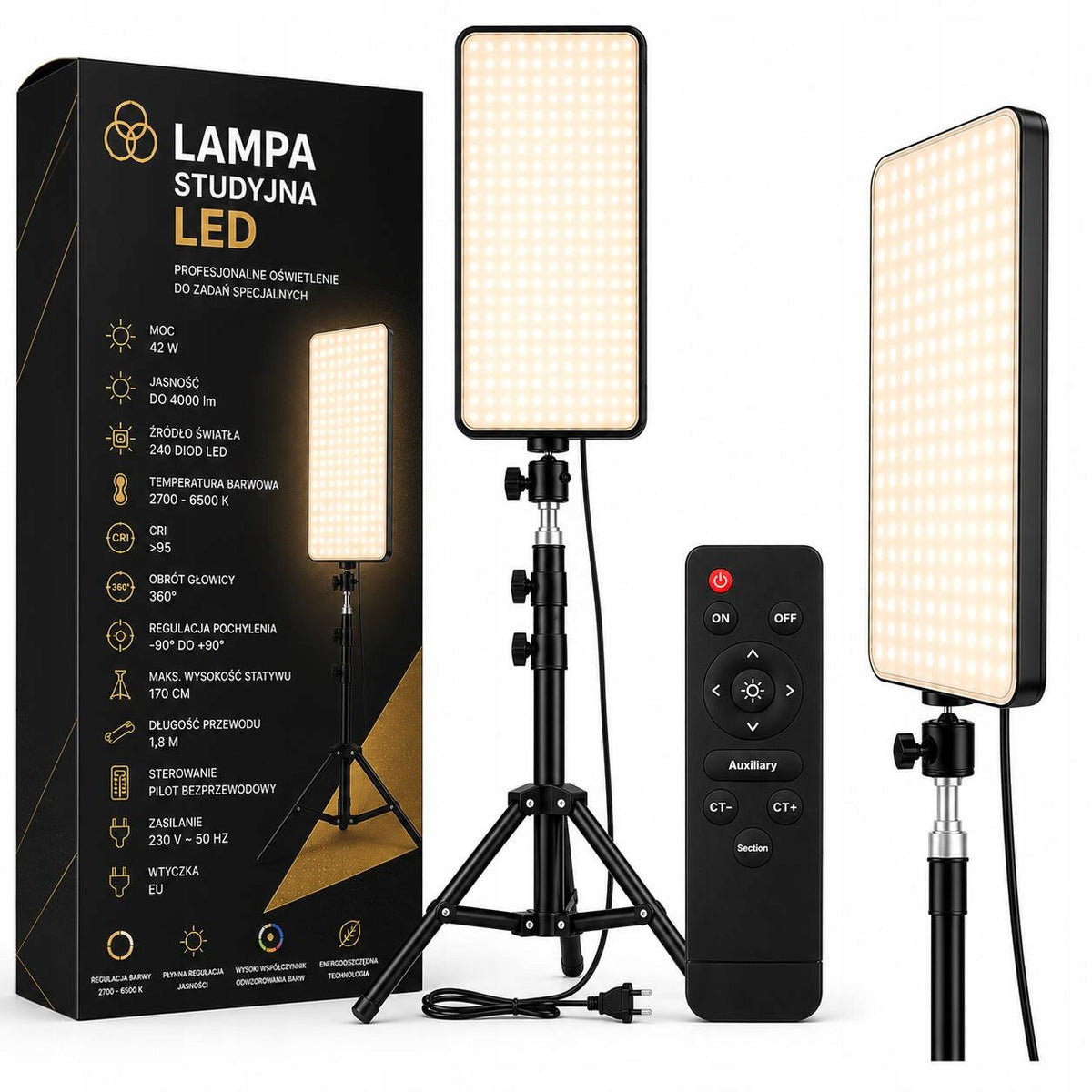 Studio panel lamp 40x28cm LED 42W with remote control TRIPOD 200 cm