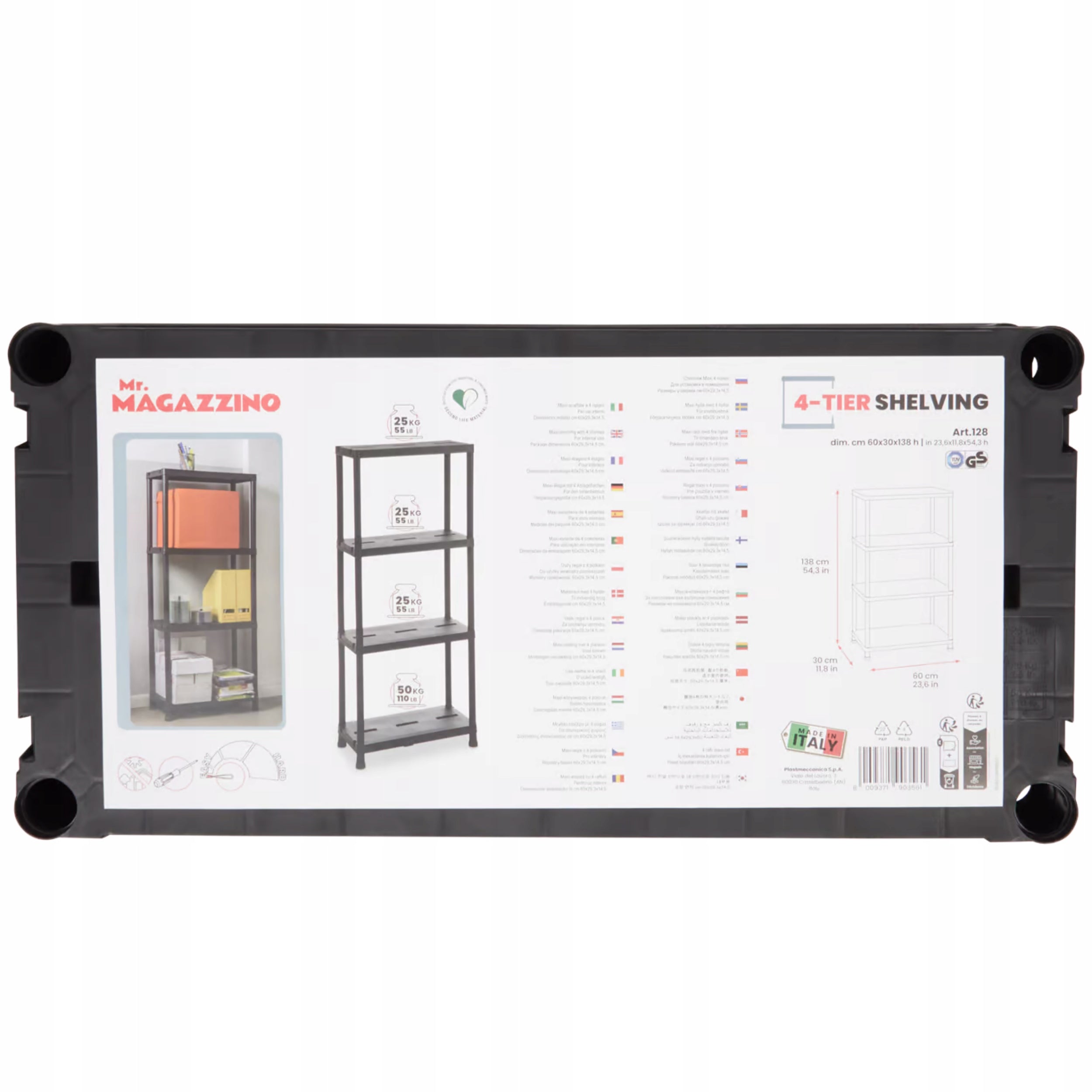 Sturdy Strong plastic storage rack 4 SHELVES max 25 kg 138x60x30 Manufacturer no brand