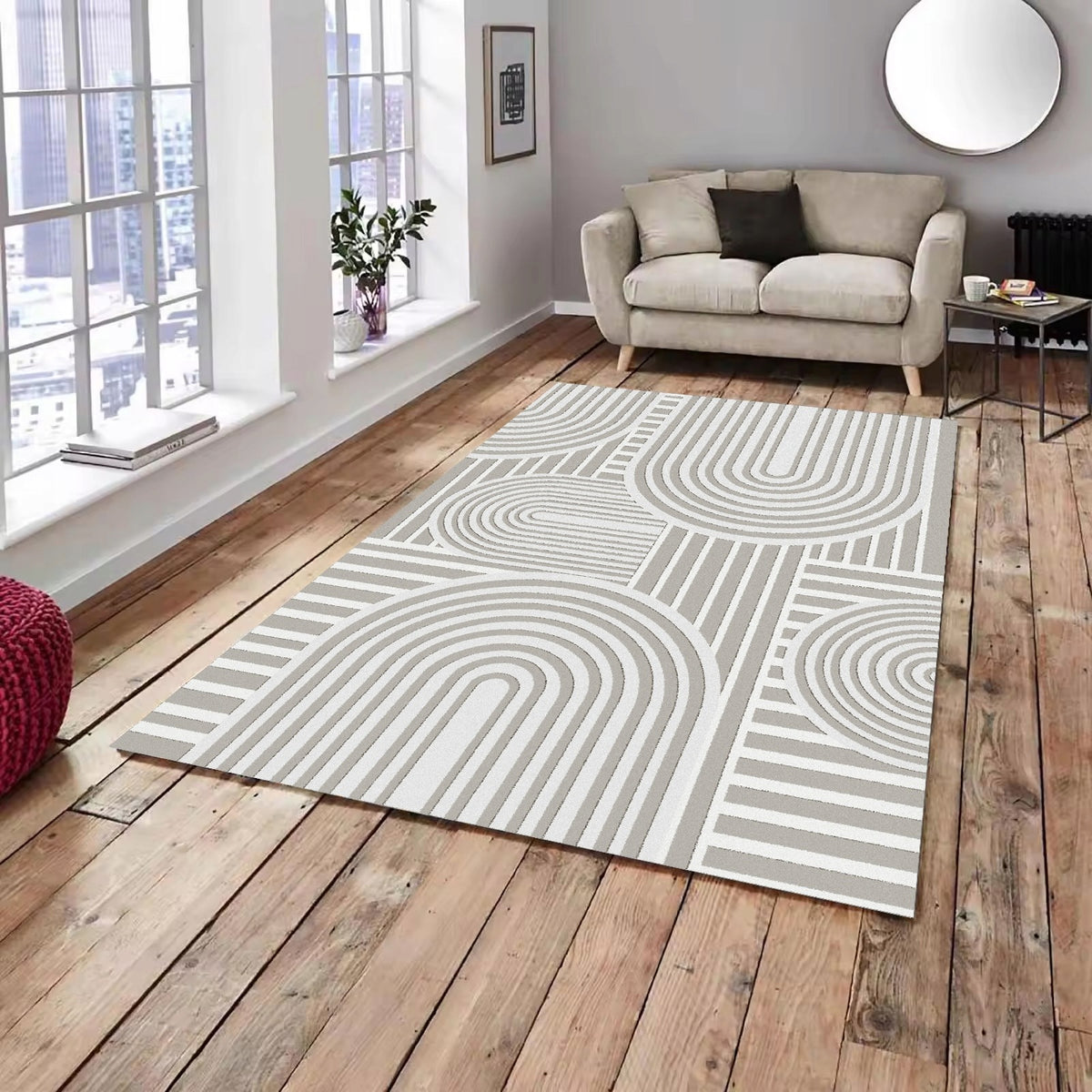 Stylish Carpet Fancy 160x230 Modern Cream Grey Lines
