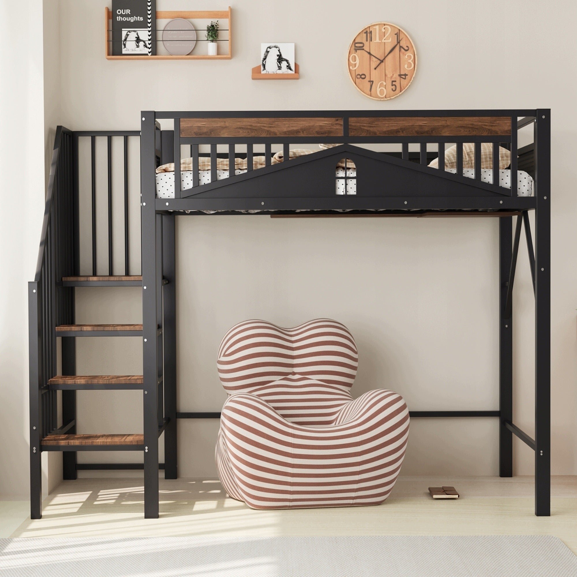 Stylish Metal Bed 90x200 cm with Safety Rail and Storage Space Black Brand no brand