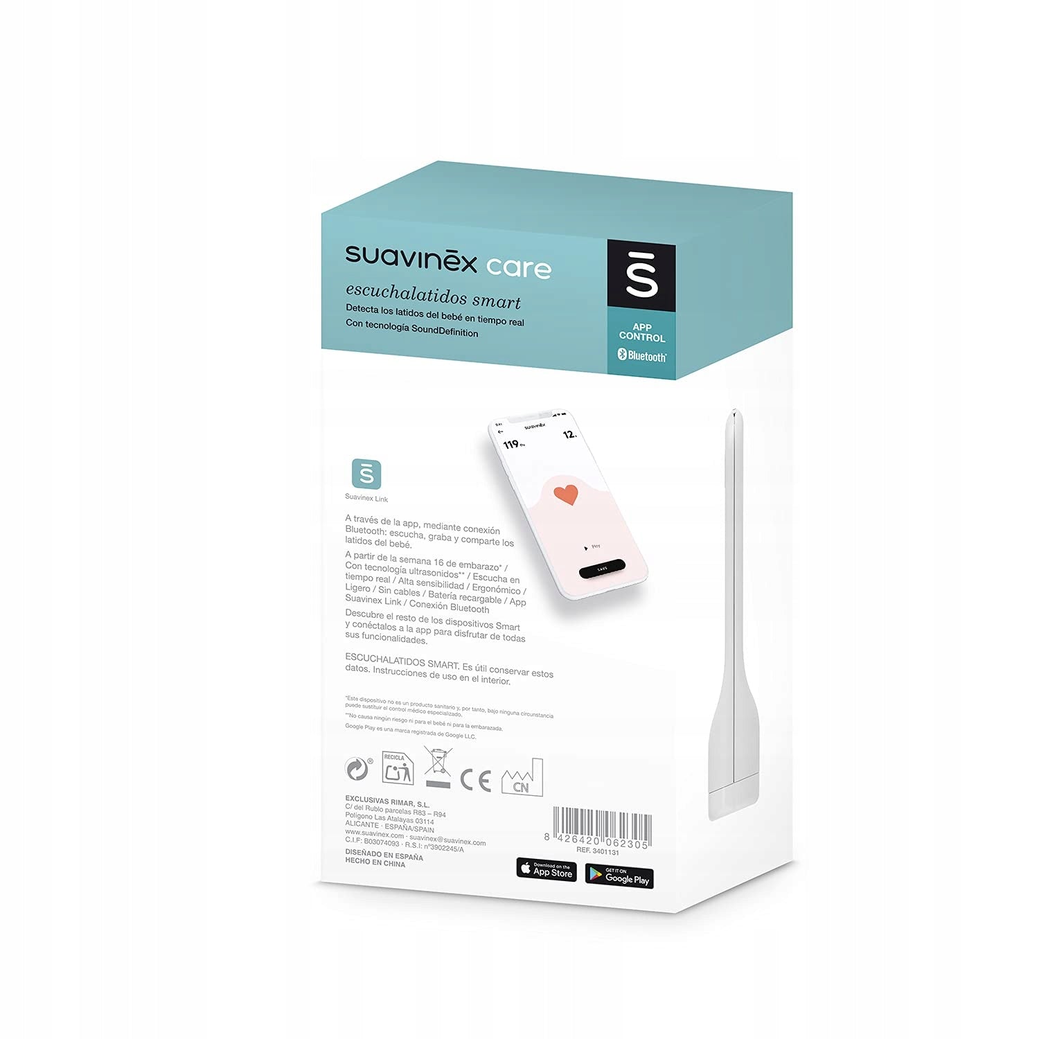 Suavinex Fetal Heart Rate Detector Wireless Rechargeable Bluetooth Packaging status original