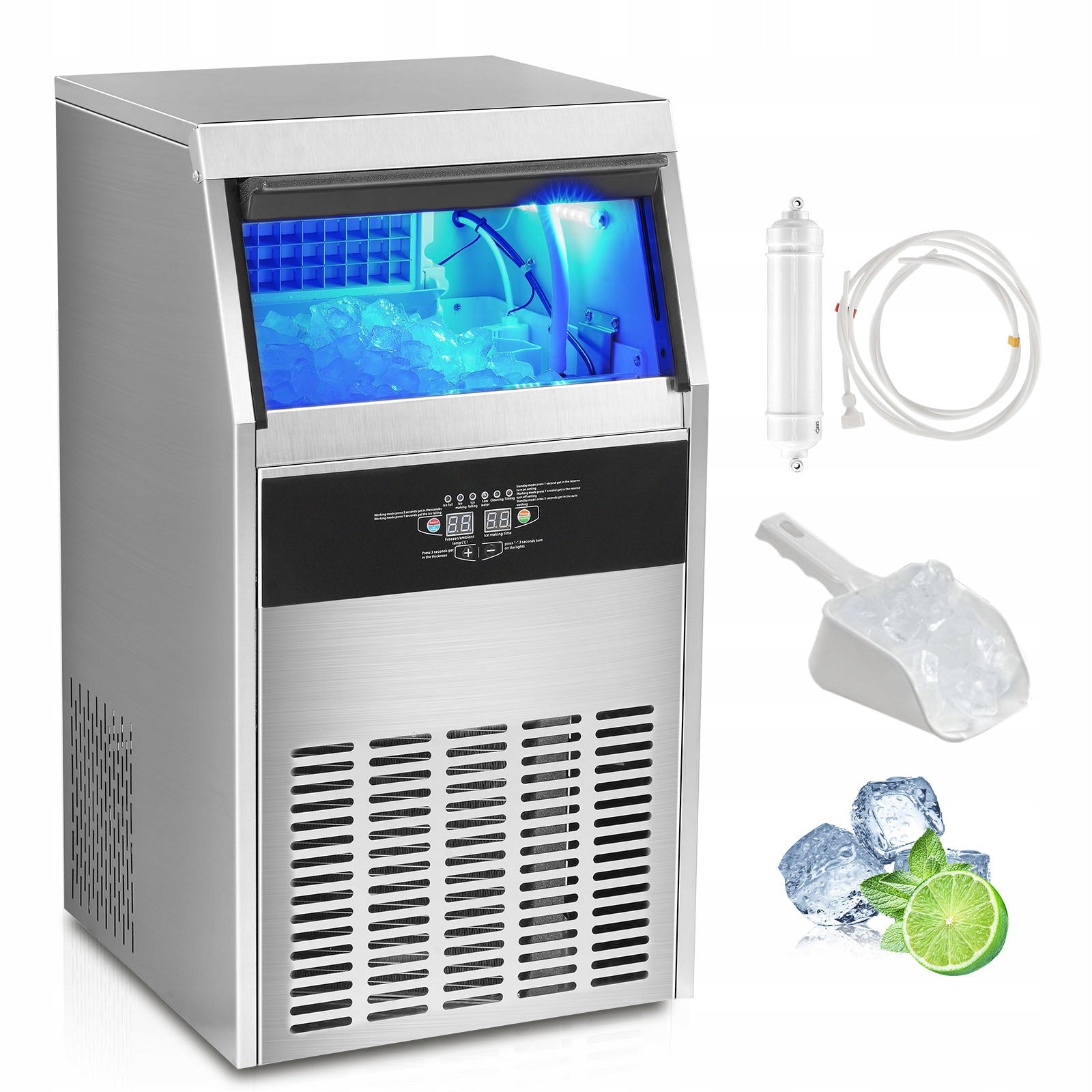 SucceBuy Ice Machine 56KG/Day Capacity 15KG Self-Cleaning SUS430 Dominant color silver
