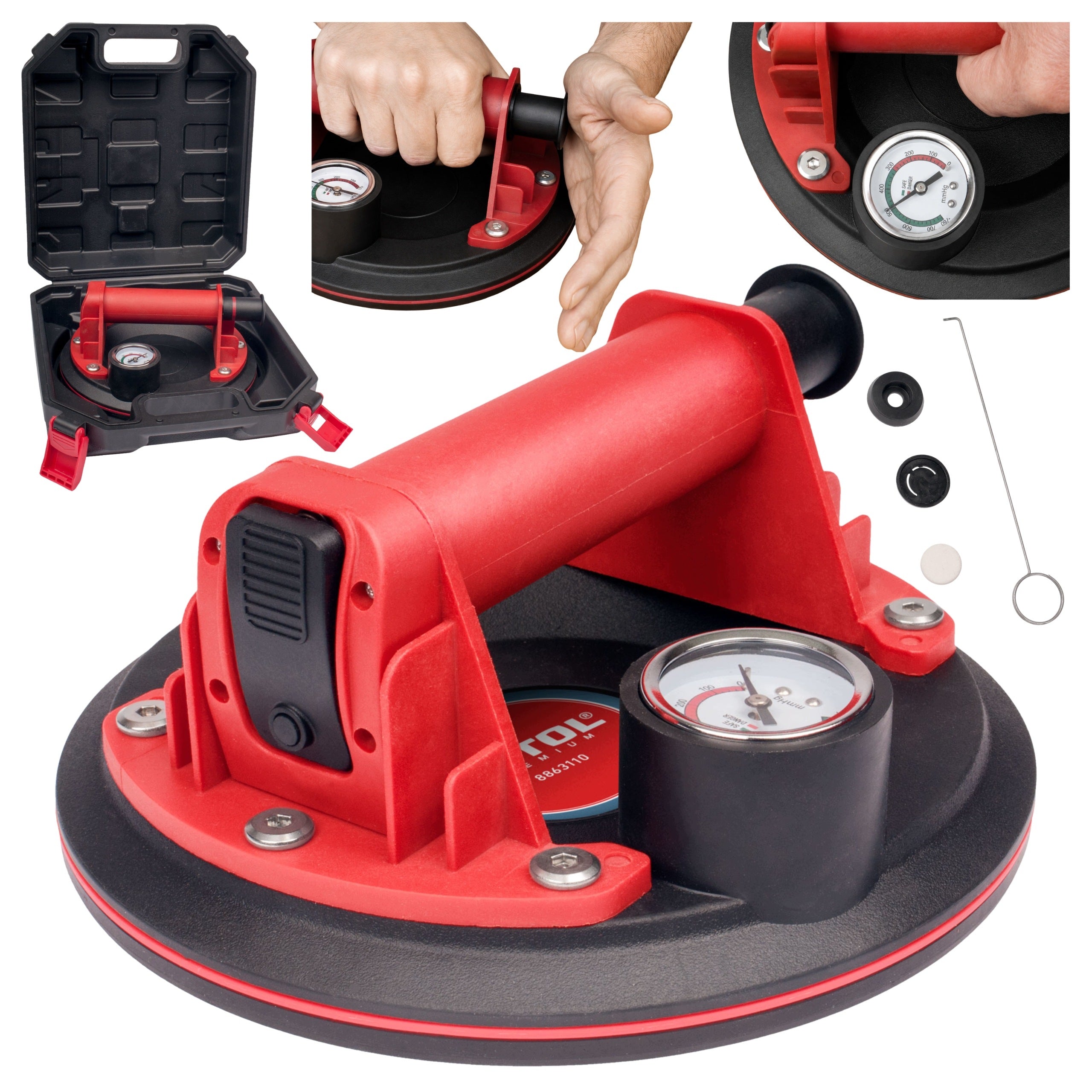 Suction cup for Window Tiles Vacuum Glazes 130kg Handle with Pump Pressure Gauge