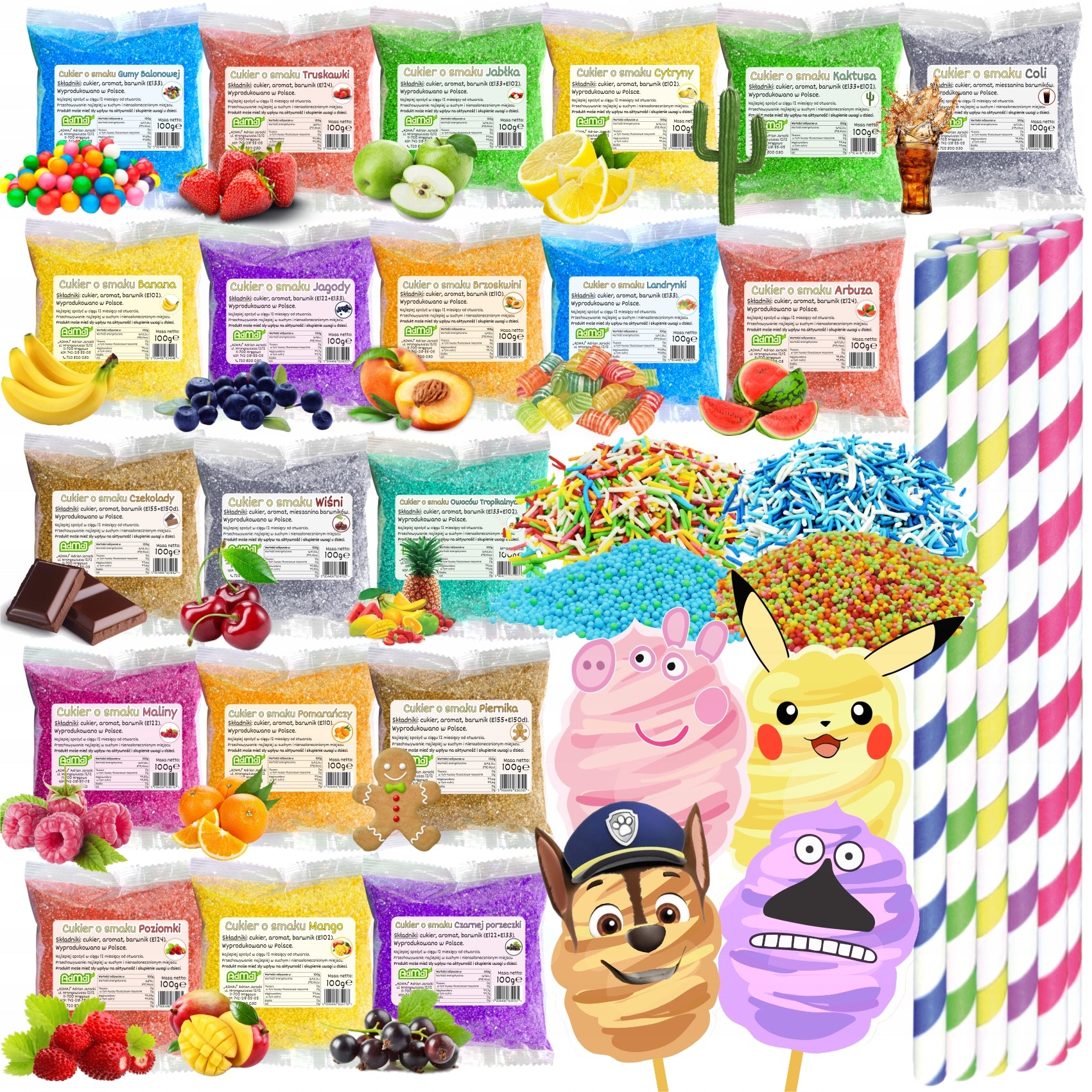 Sugar 20x 100g Colourful and Flavorful in Sachets + Sugar Sprinkles + Additives
