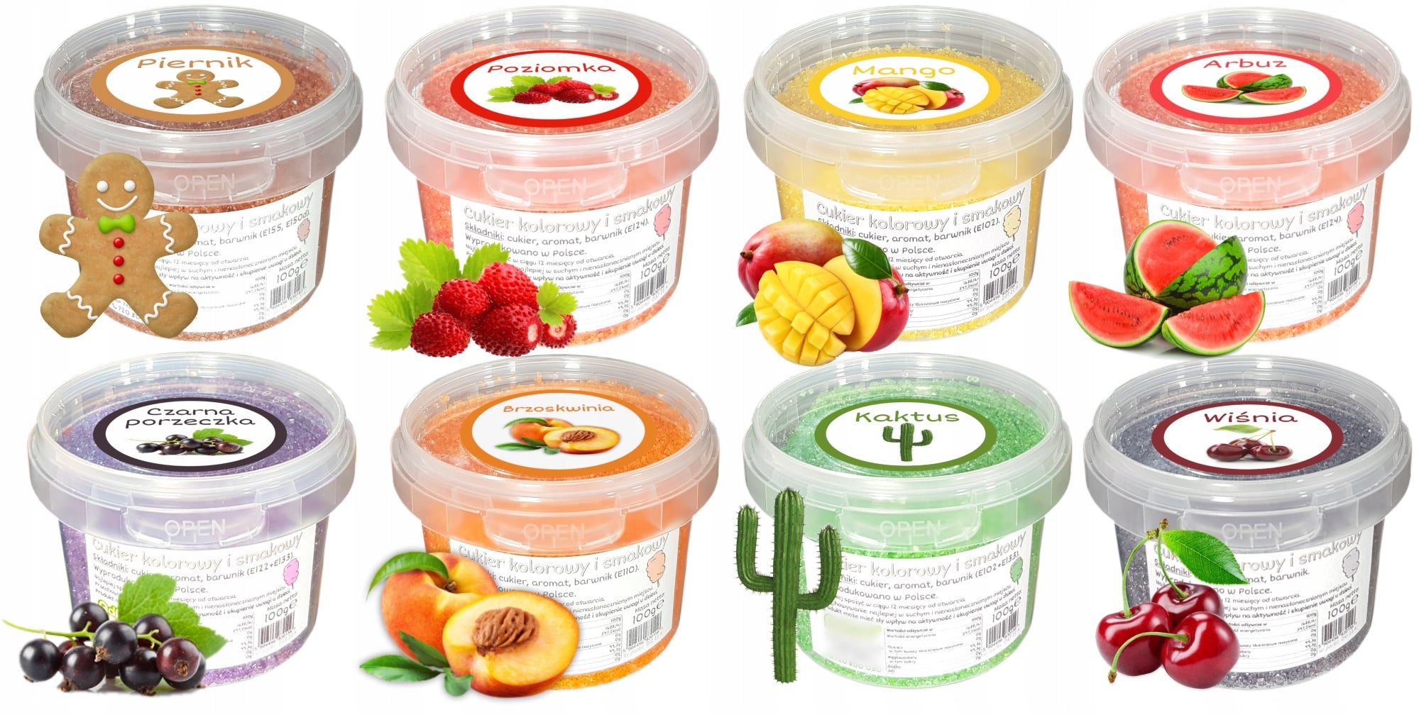 Sugar 8x 100g Colorful Flavored Set in Buckets Variant 3 + Additives Manufacturer code ADMAJ-CUKIER-SET8W3-100G-WIAD