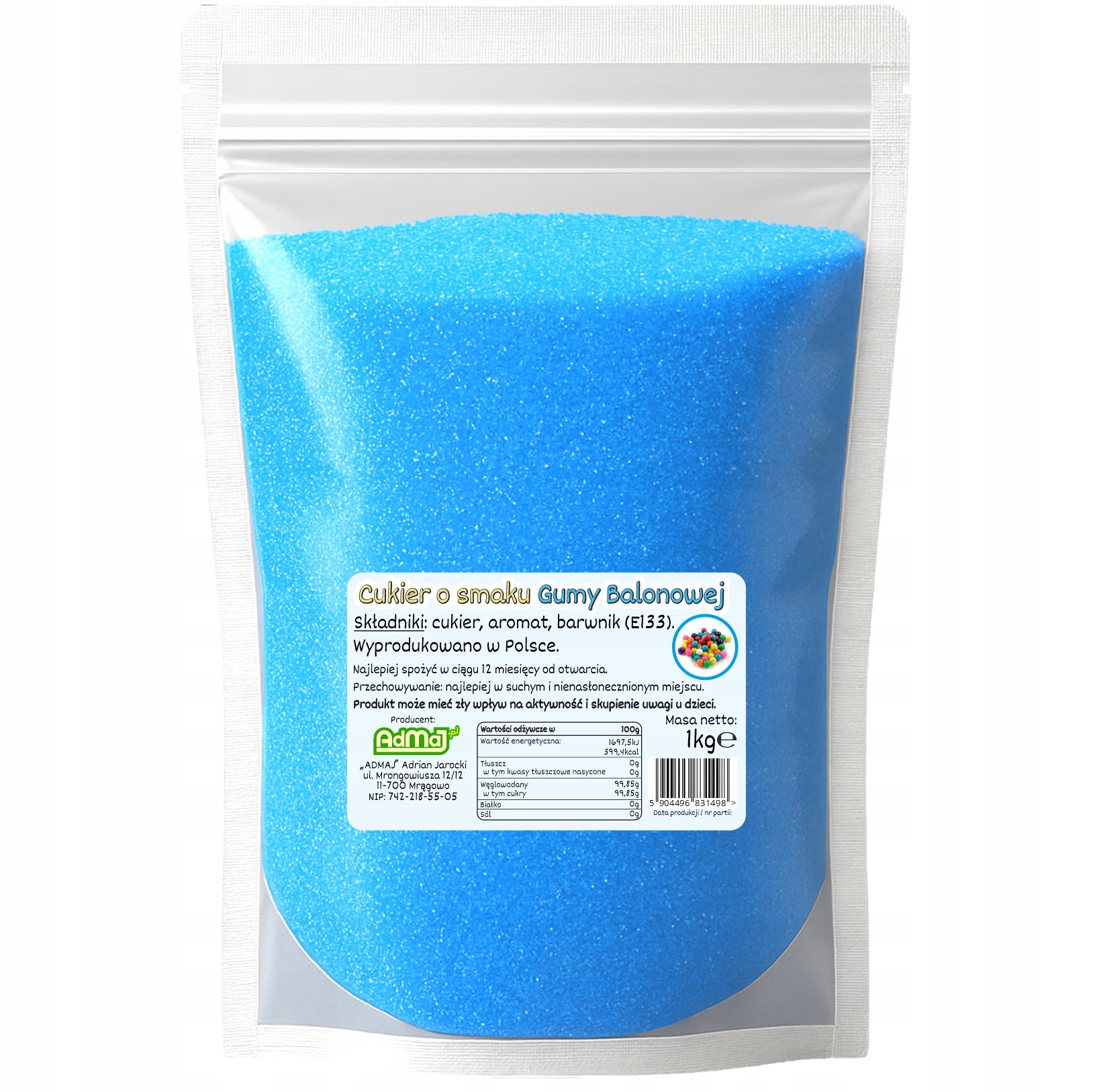 Sugar For Cotton Candy BALLOON GUM 1kg Colorful For Taste Machine Dry Manufacturer code CUKIER DO WATY-1KG-DOYPACK-GUMA