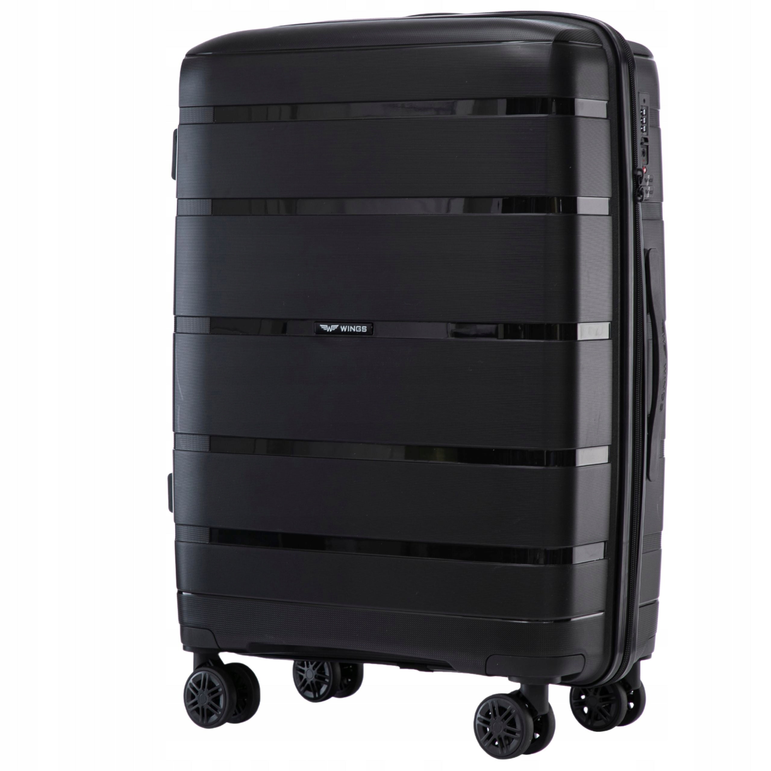Suitcase Black Medium XL polypropylene travel luggage hard roomy WINGS Manufacturer code HWF02-M-BLACK