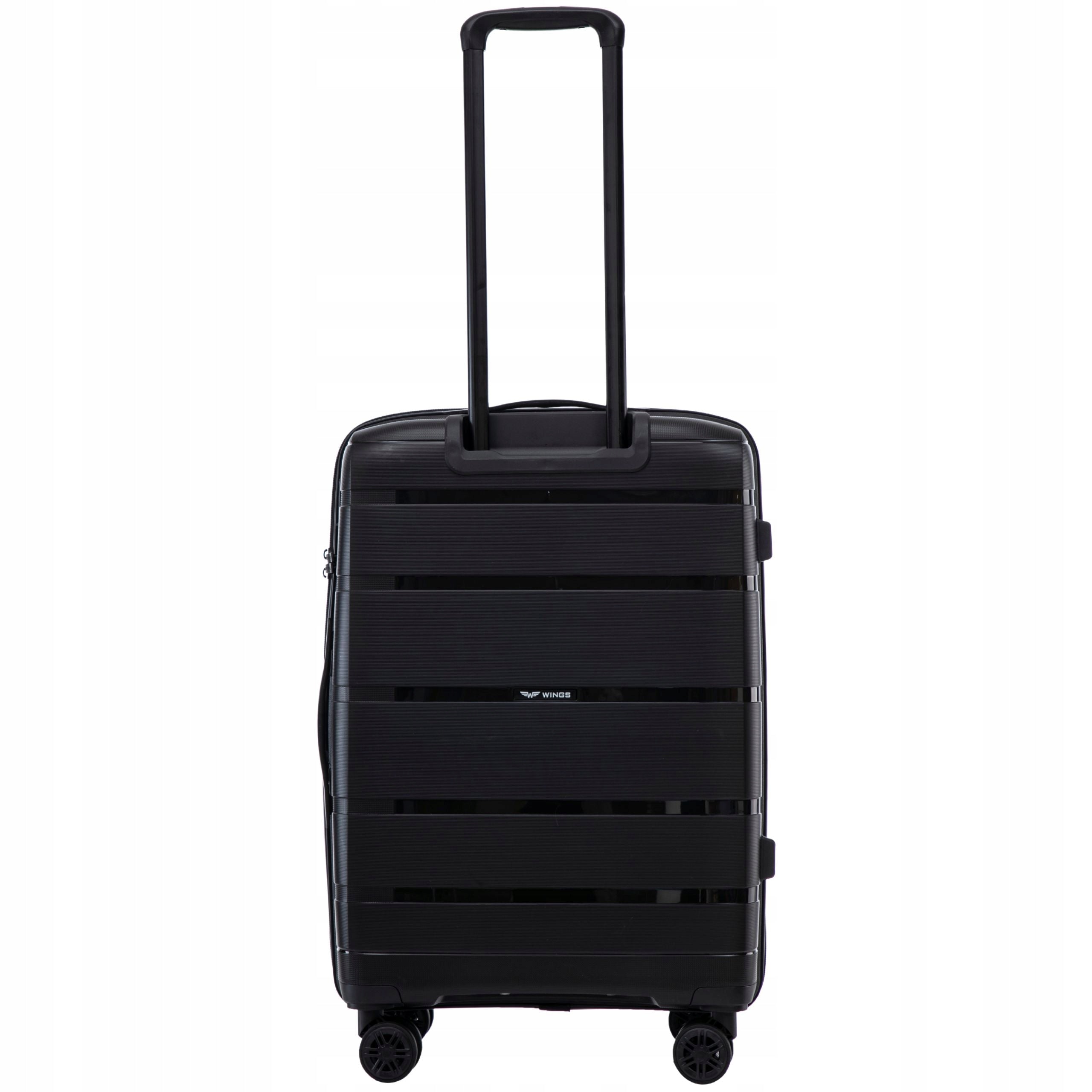 Suitcase Black Medium XL polypropylene travel luggage hard roomy WINGS Model HAWFINCH