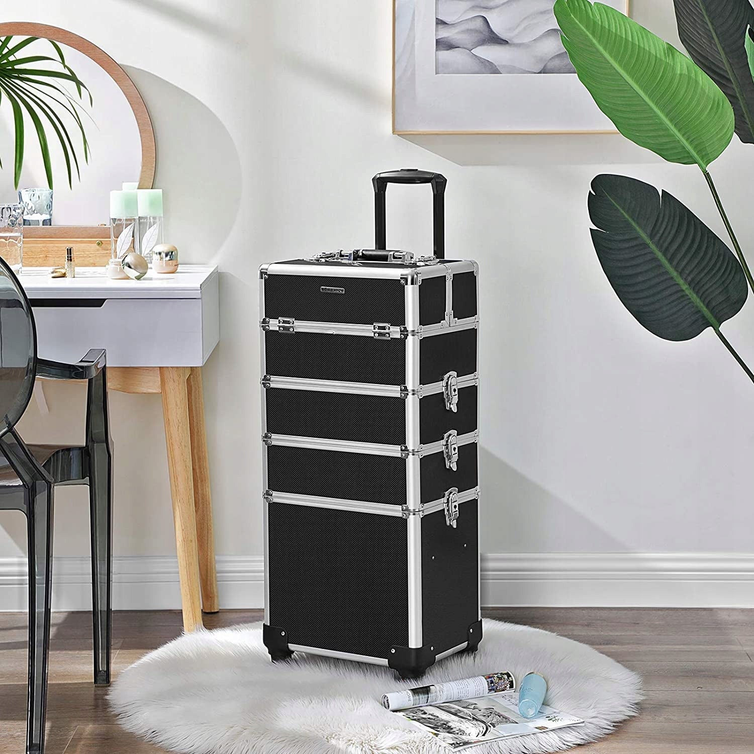 Suitcase makeup organizer circles professional large black 35x25x79 cm Packaging status original